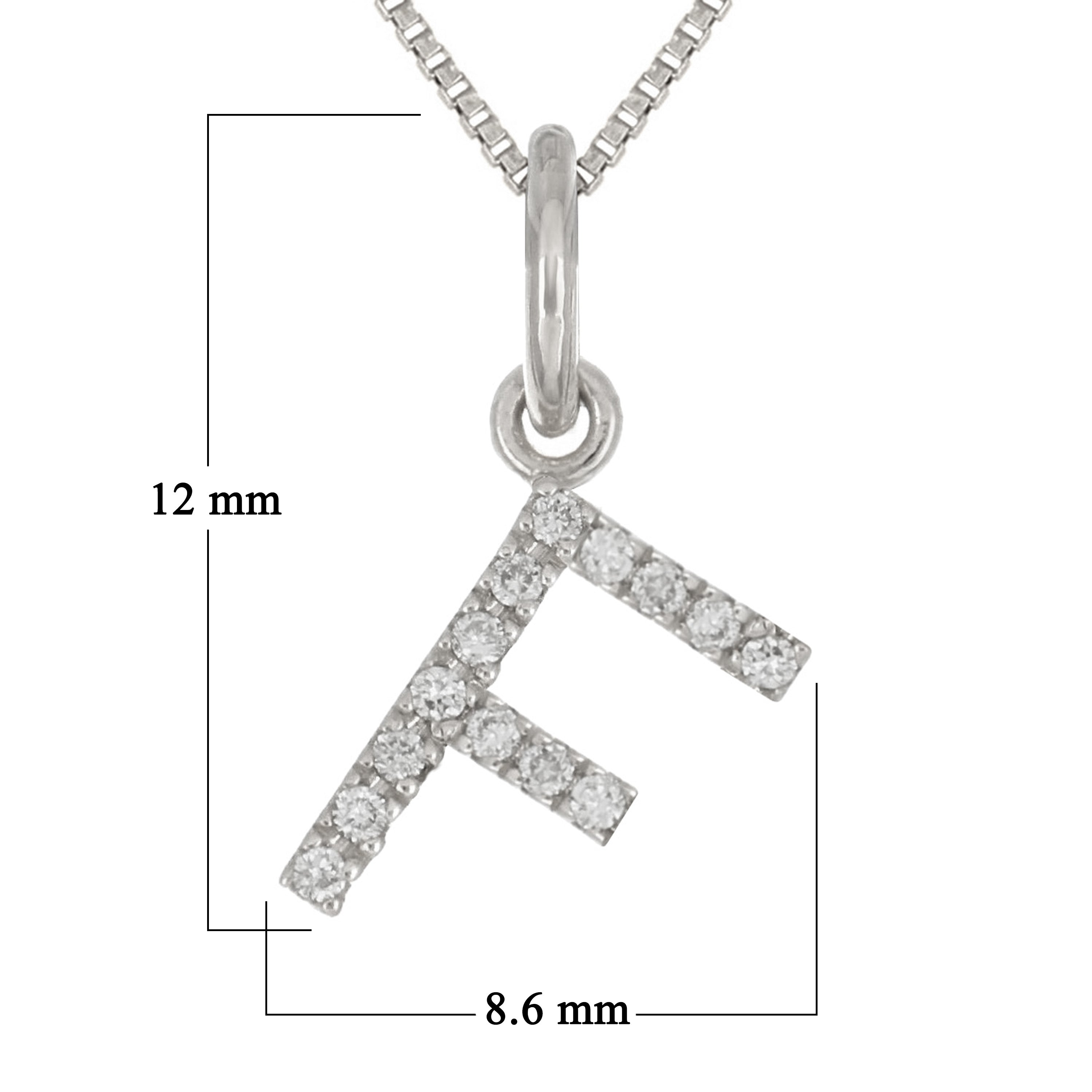 14k White Gold Diamond Initial Letter F Charm Pendant Necklace 18" - Letter F,White
