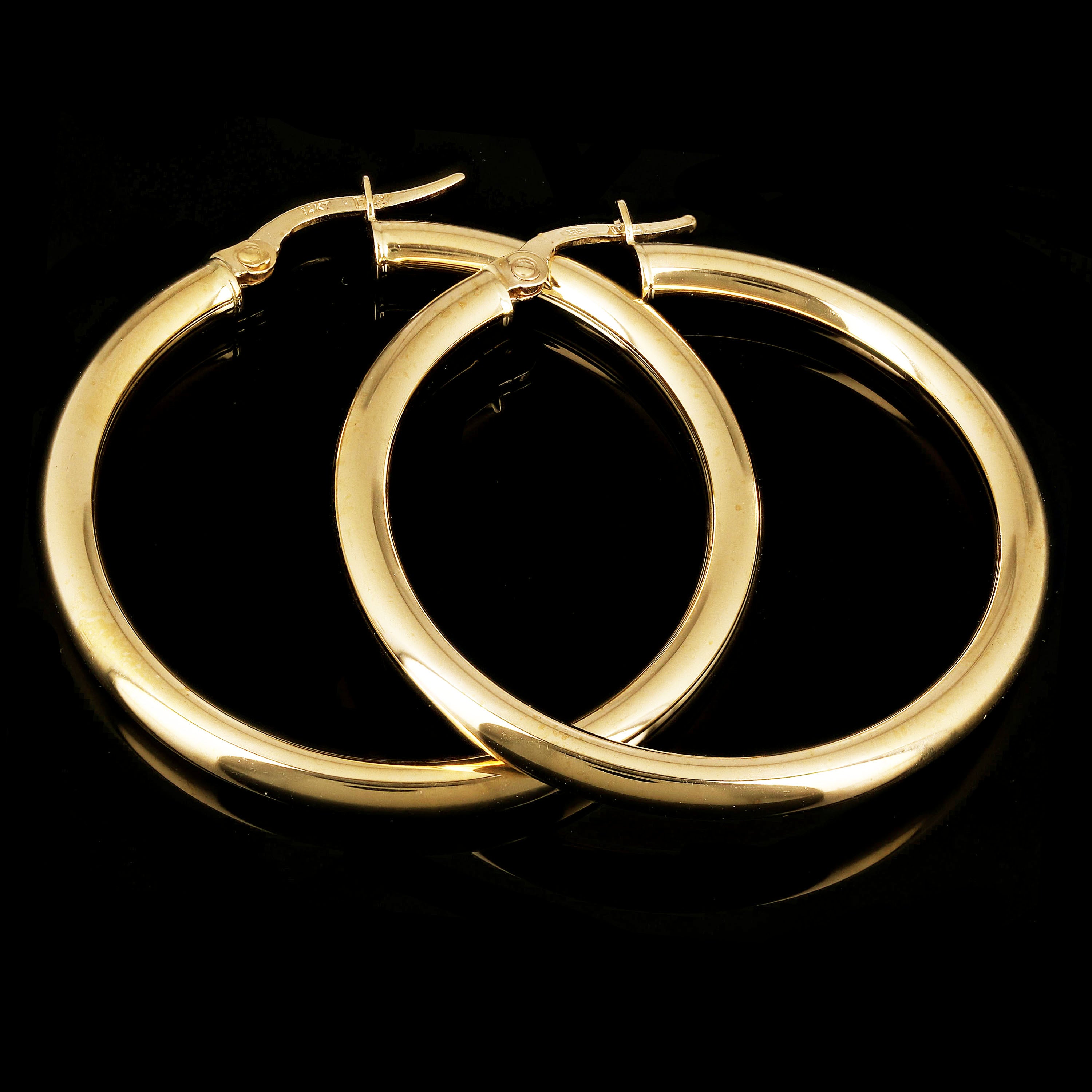 Italian 14k Yellow Gold Hollow High Polished Round Hoop Earrings 1.5" 4mm 3.8g