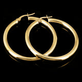 Italian 14k Yellow Gold Hollow High Polished Round Hoop Earrings 1.5" 4mm 3.8g