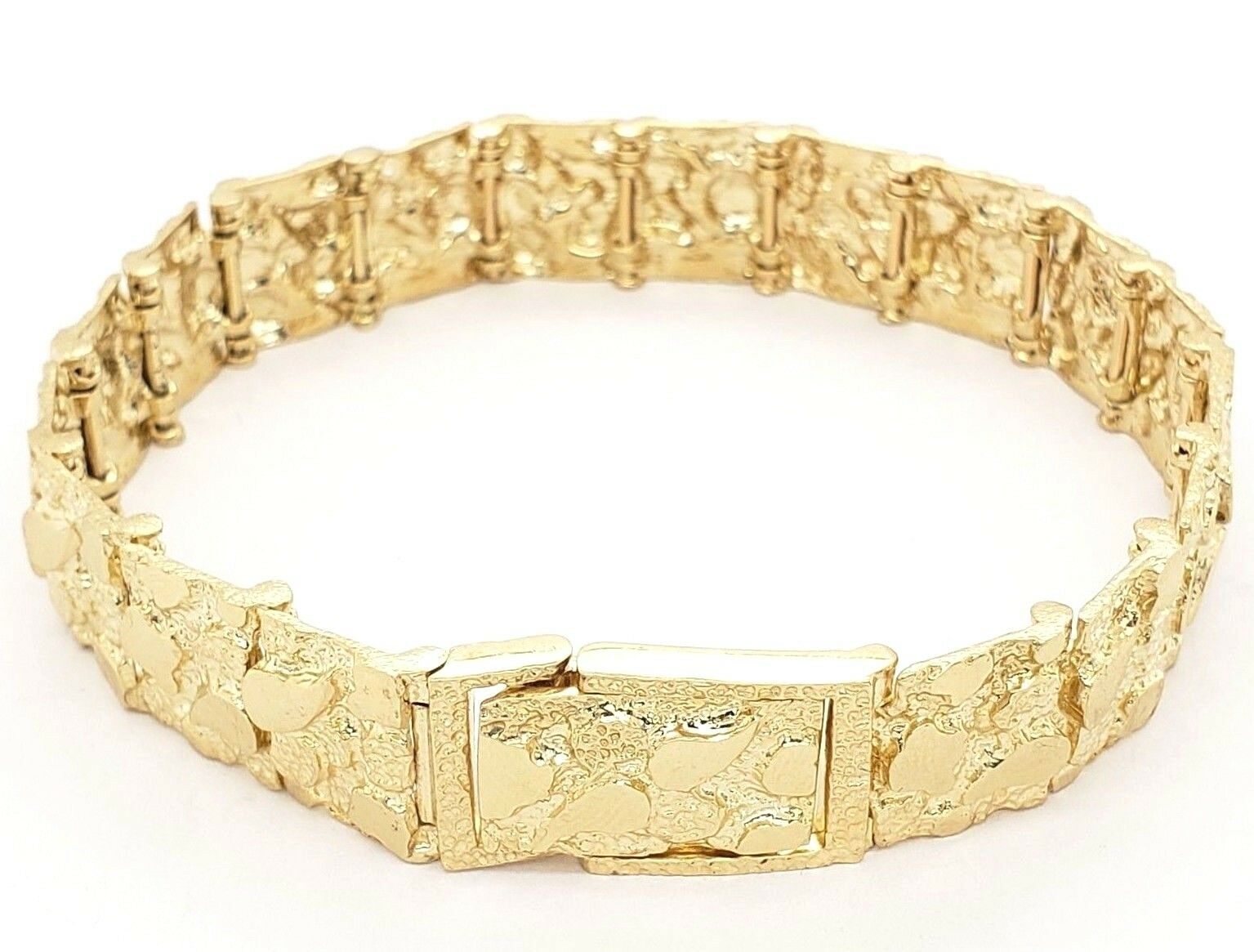 10k Yellow Gold Solid Nugget Bracelet Adjustable 8"- 8.5" 12.3mm 30 grams