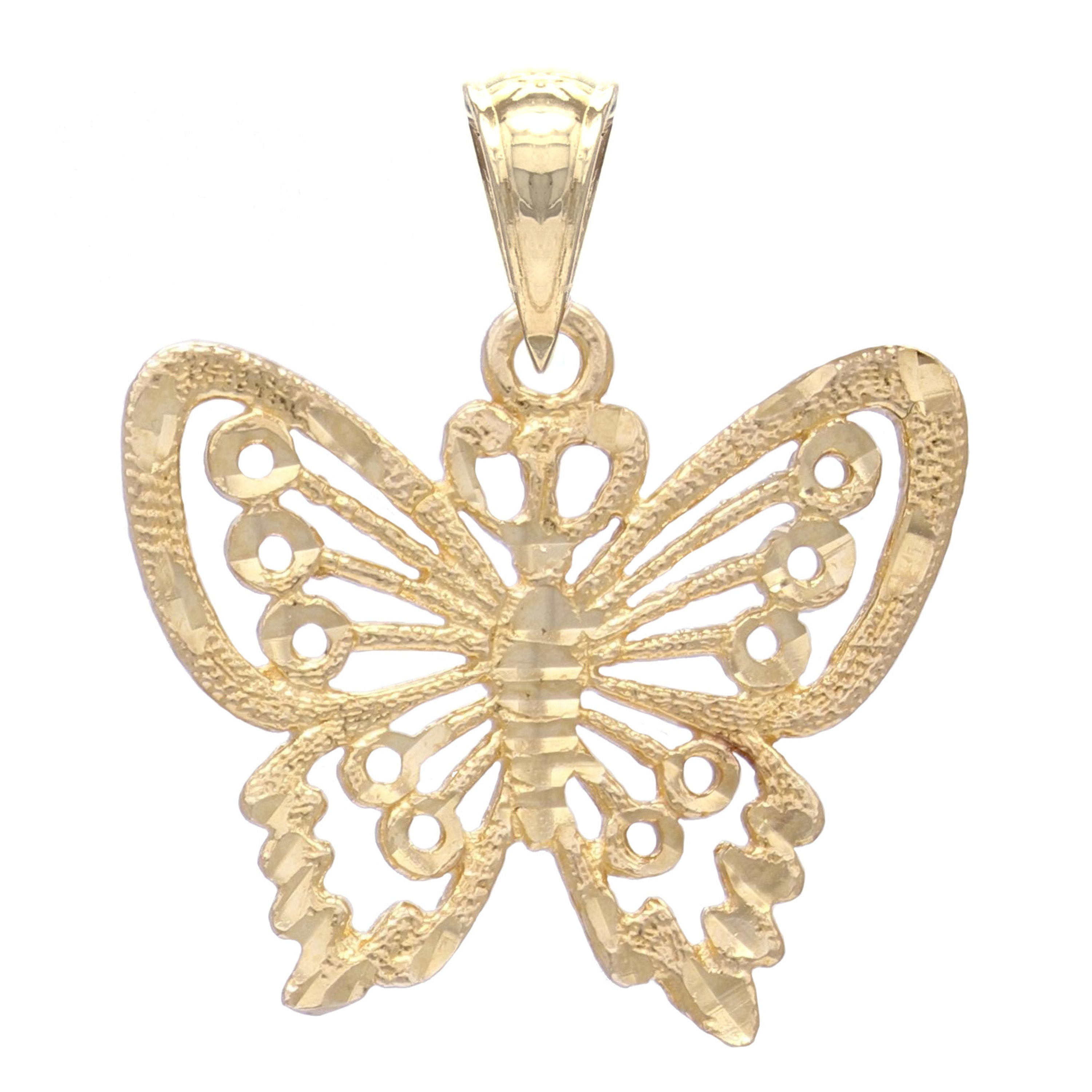 10k Yellow Gold Butterfly Charm Pendant Size Small or Big - Big