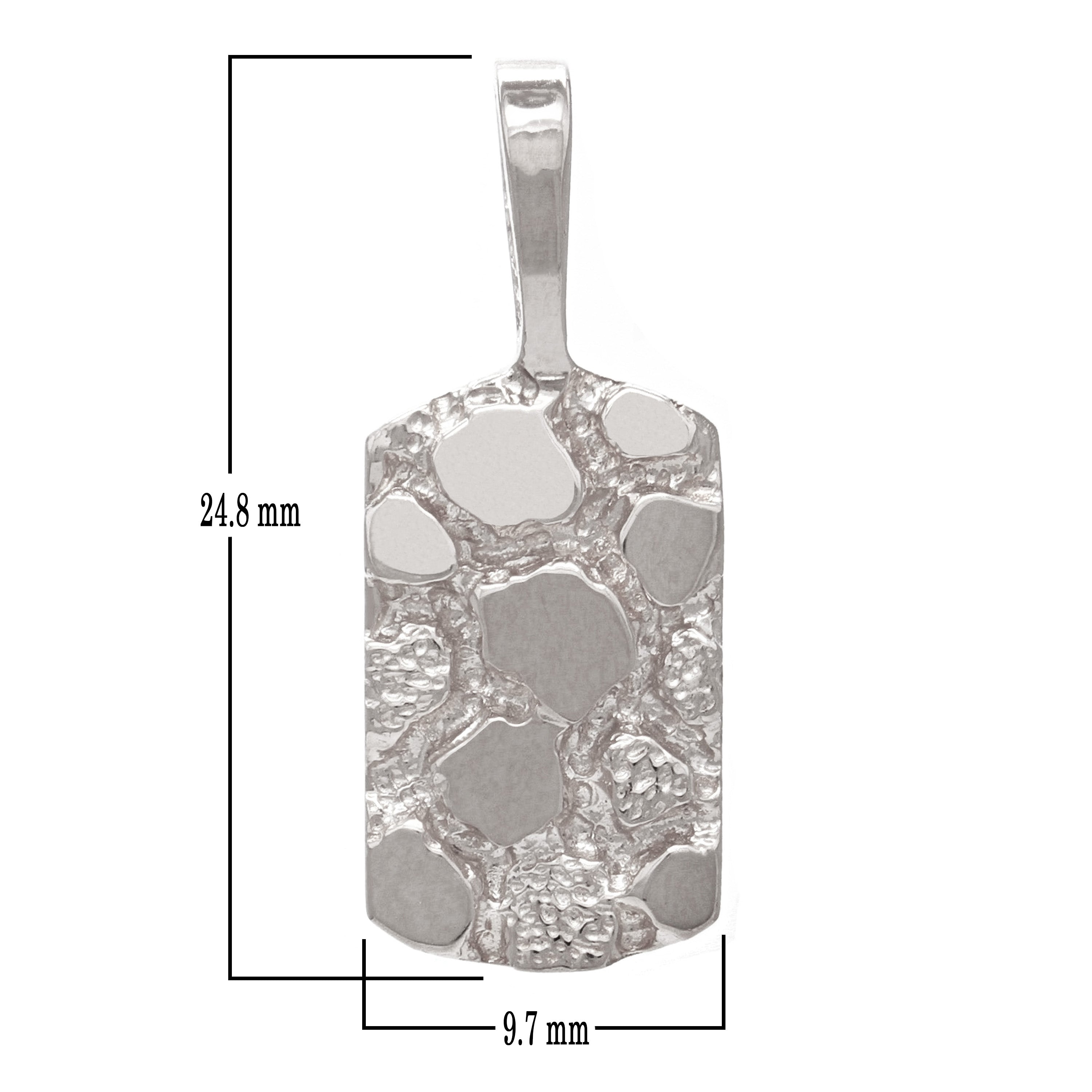 10k White Gold Rectangle Nugget Charm Pendant 24.8mm x 9.7mm 2 grams - White