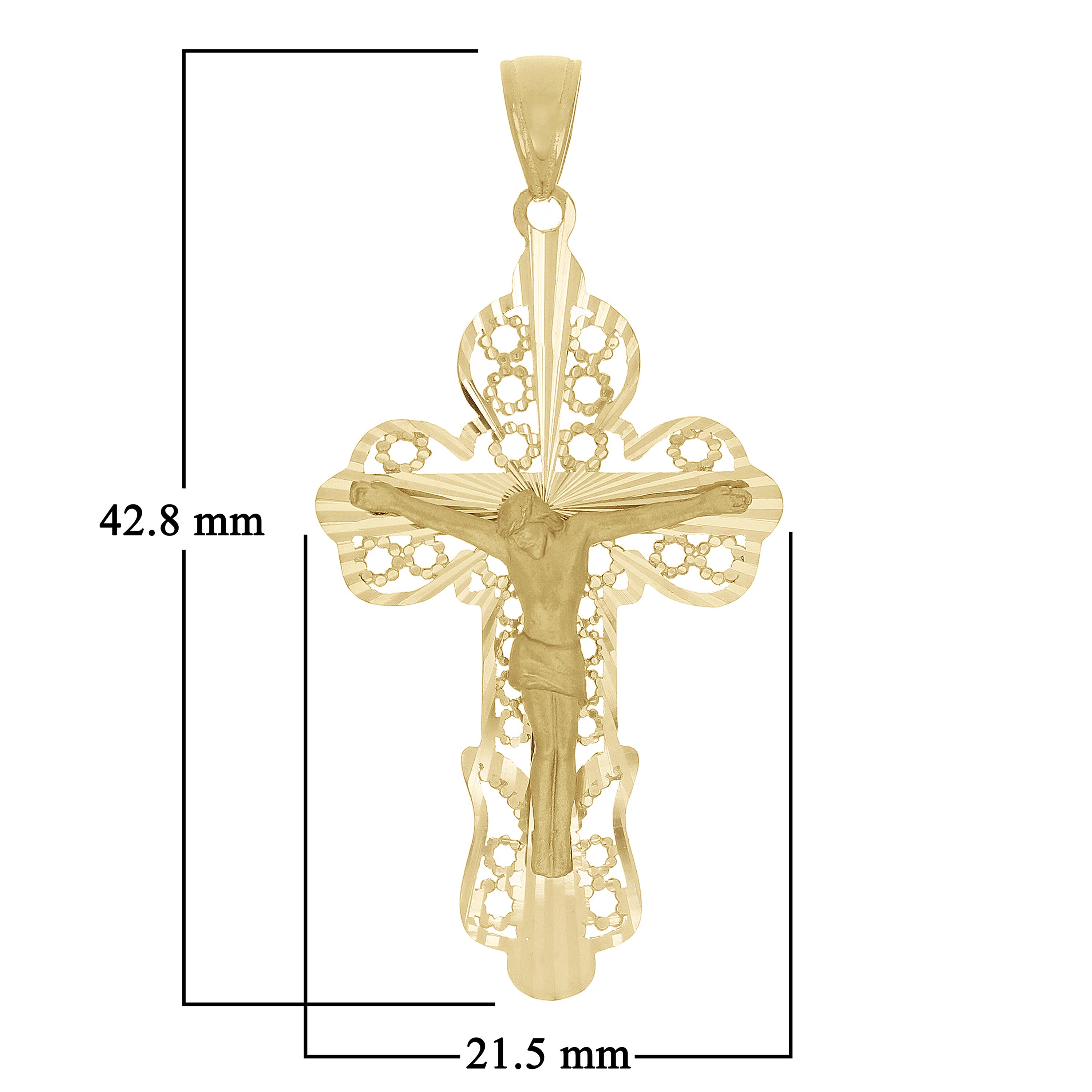 Italian 14k Yellow Gold Filigree Crucifix Cross Charm Pendant 1.7" 2.6 grams - Yellow