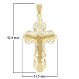 Italian 14k Yellow Gold Filigree Crucifix Cross Charm Pendant 1.7" 2.6 grams - Yellow
