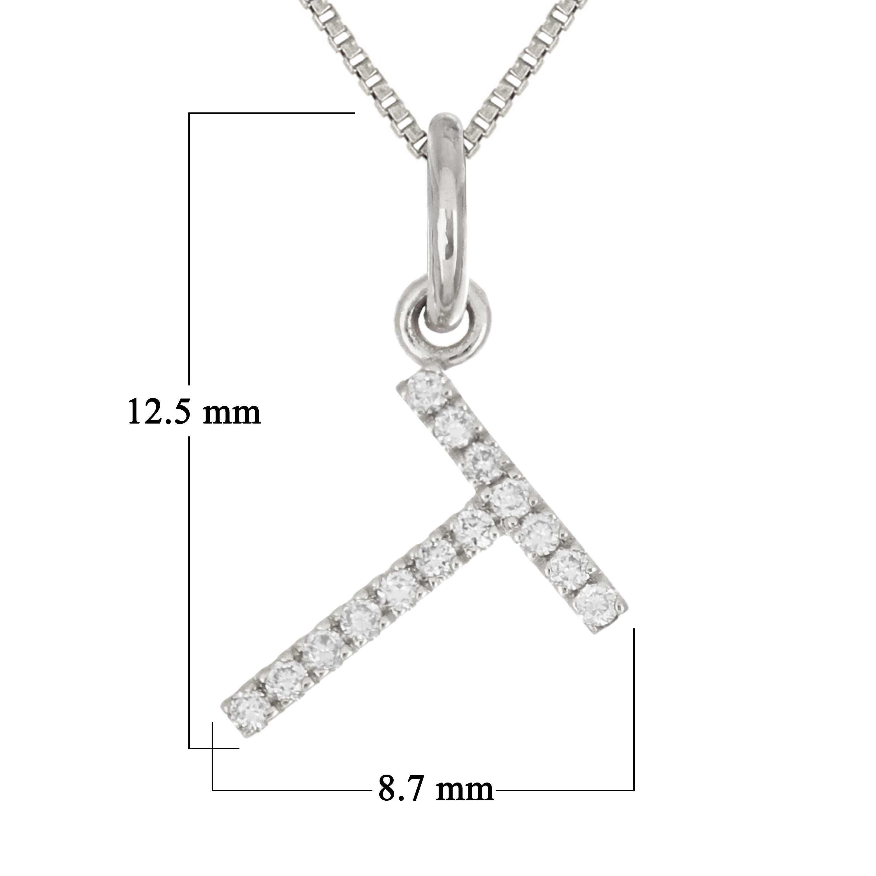 14k White Gold Diamond Initial Letter T Charm Pendant Necklace 18" - Letter T,White