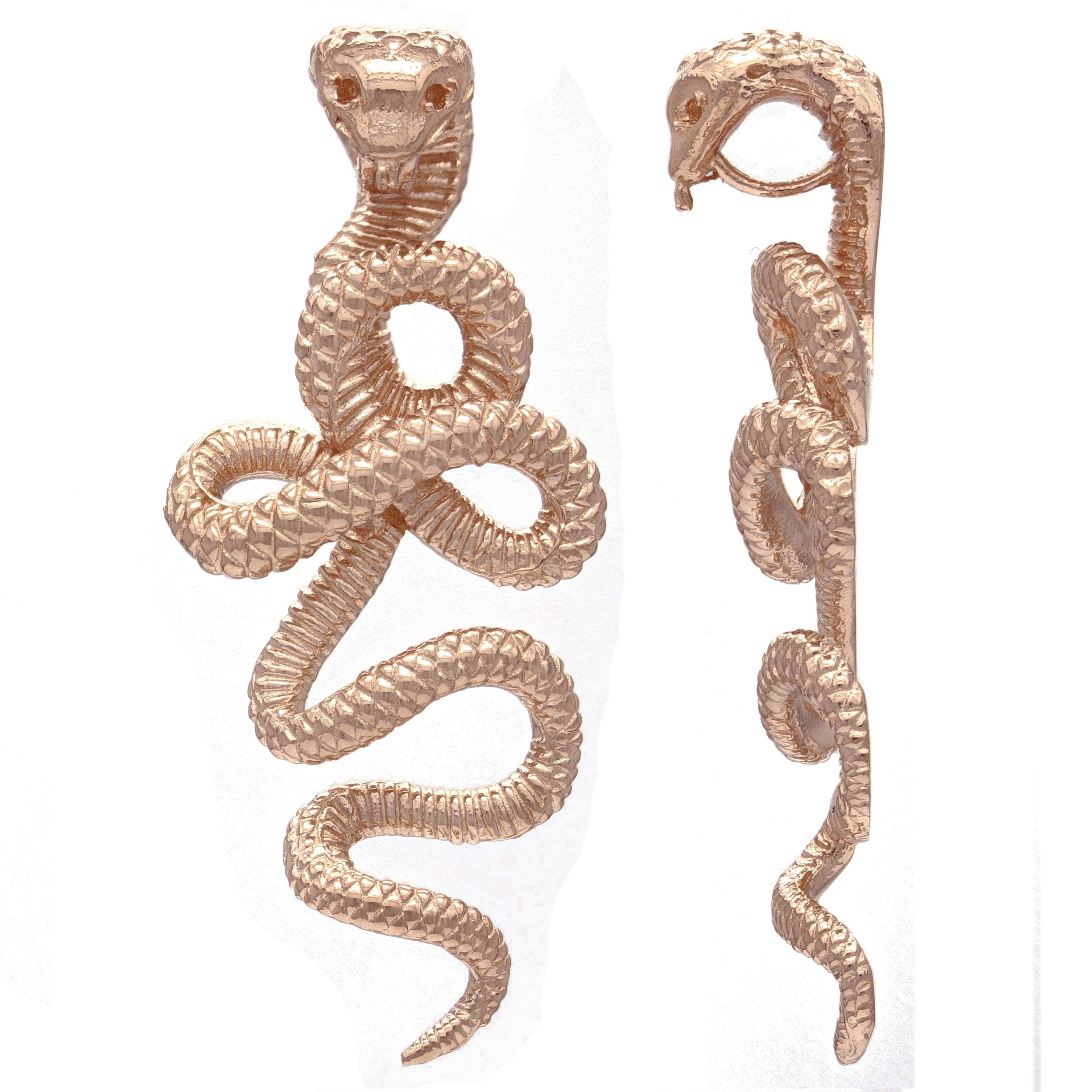 14k Rose Gold Detailed 3D Cobra Snake Charm Pendant 2" 14.2 grams - Rose