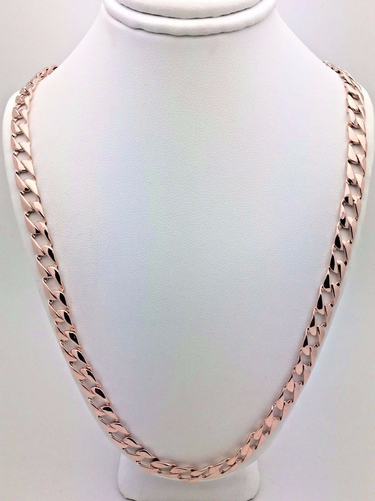 Men's 14k Rose Gold Solid Flat Cuban Link Chain Necklace 22" 6.3mm 33.8 grams