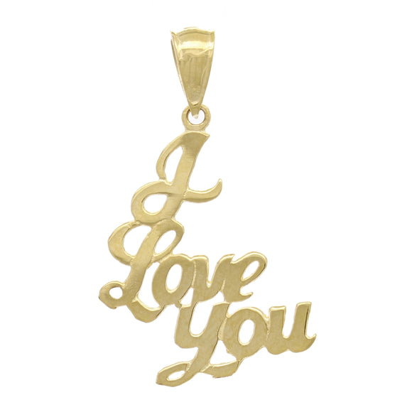 14k Yellow Gold Solid I Love You Words Charm Pendant 1