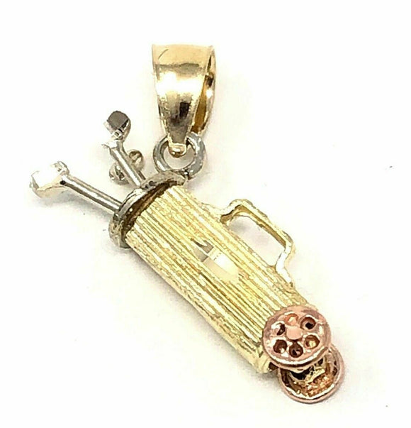 14k Two Tone Gold Golf Club Bag Golf Charm Pendant 1.8 grams