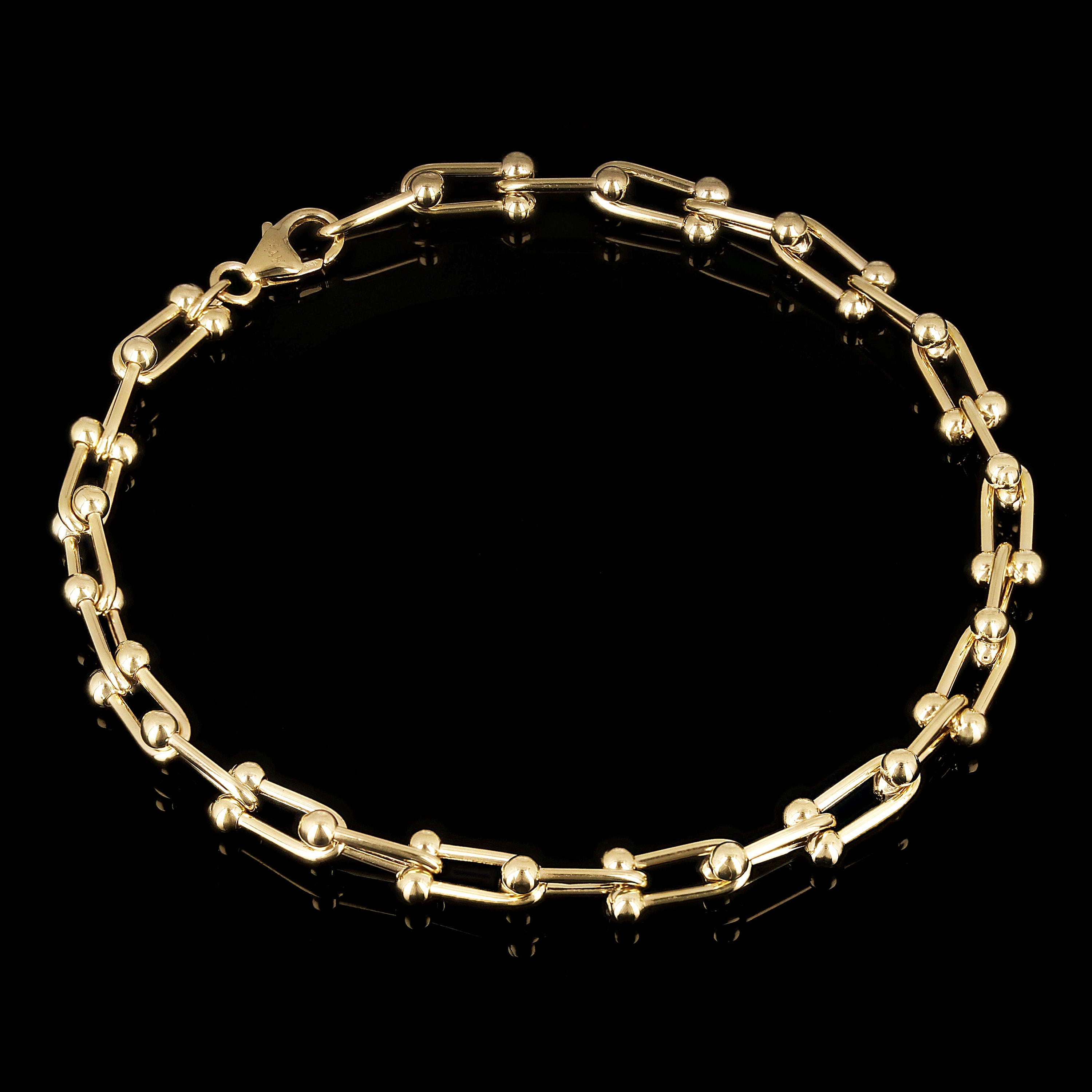Italian 14k Yellow Gold Solid U Shape Hardwear Link Bracelet 7.75" 5mm 5.5 grams - Yellow