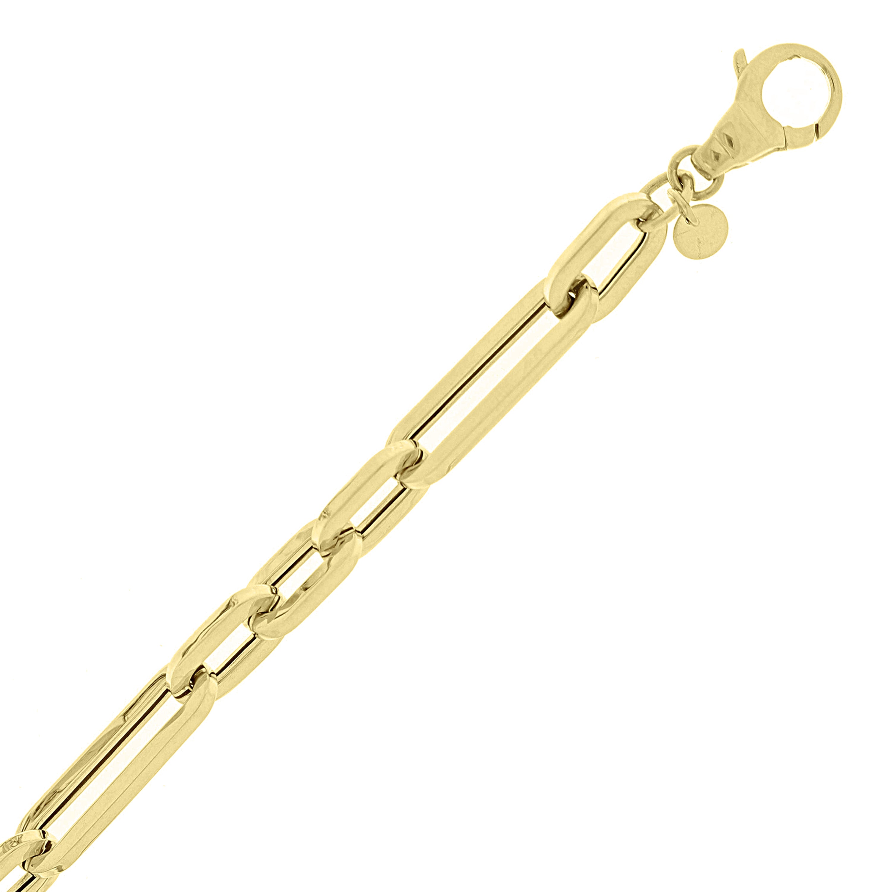 Italian 14k Yellow Gold Hollow Paper Clip Link Chain Bracelet 7.5" 6.8mm 7.9gram