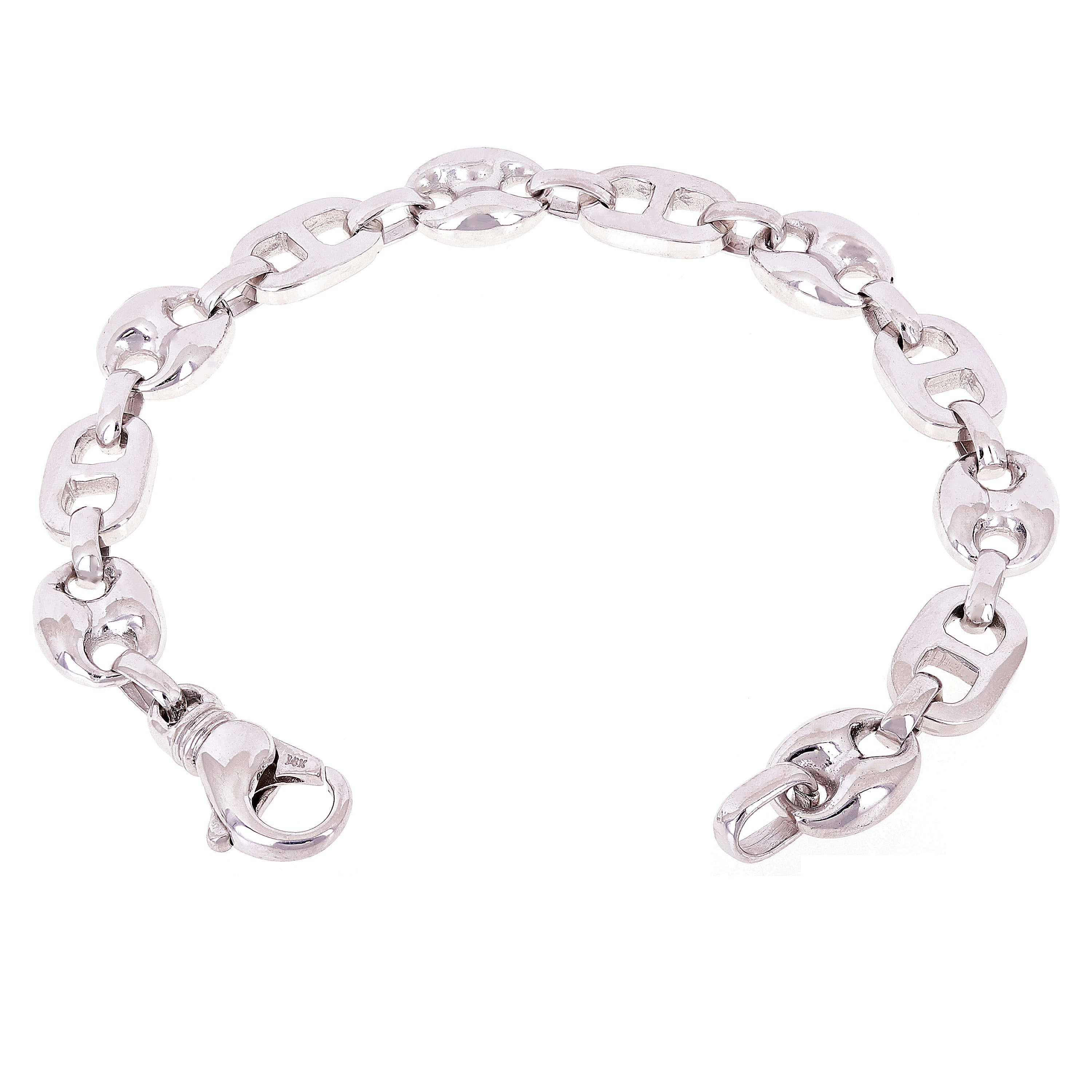 14k White Gold Solid Gucci Puffy Mariner Link Chain Bracelet 7" 10.7mm 37.9 gram - White,7"