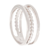 14k White Gold High Polished Open Triple Row Beaded Band Size 6.5 - White,Ring Size 6.5
