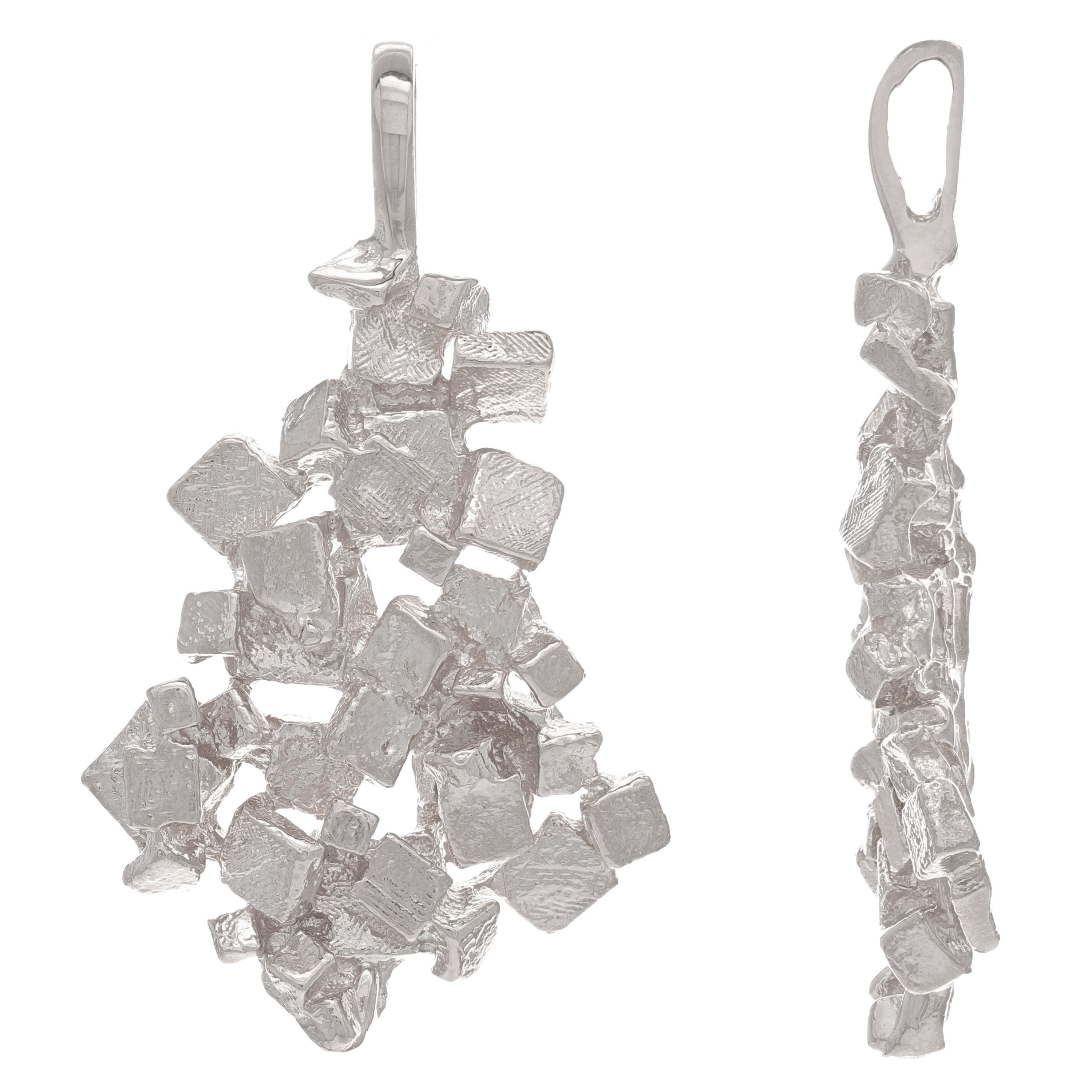 14k White Gold Heavy Chunky Free Form Nugget Pendant 1.9" 14.5 grams - White