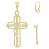 14k Yellow Gold Open Cutwork Jesus on Cross Artisan Crucifix Charm Pendant - Yellow