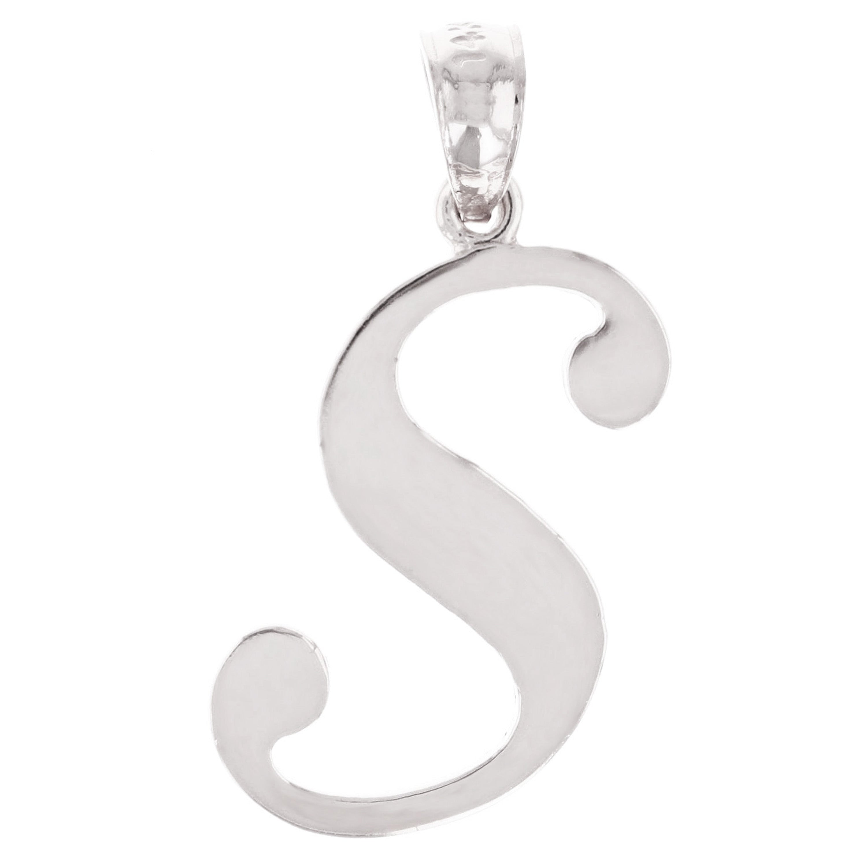 14k White Gold Initial Letter S Alphabet Charm Pendant - Letter S,White