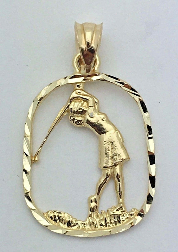 14k Yellow Gold Solid Diamond-Cut Women Playing Golf Charm Pendant 1.9 grams