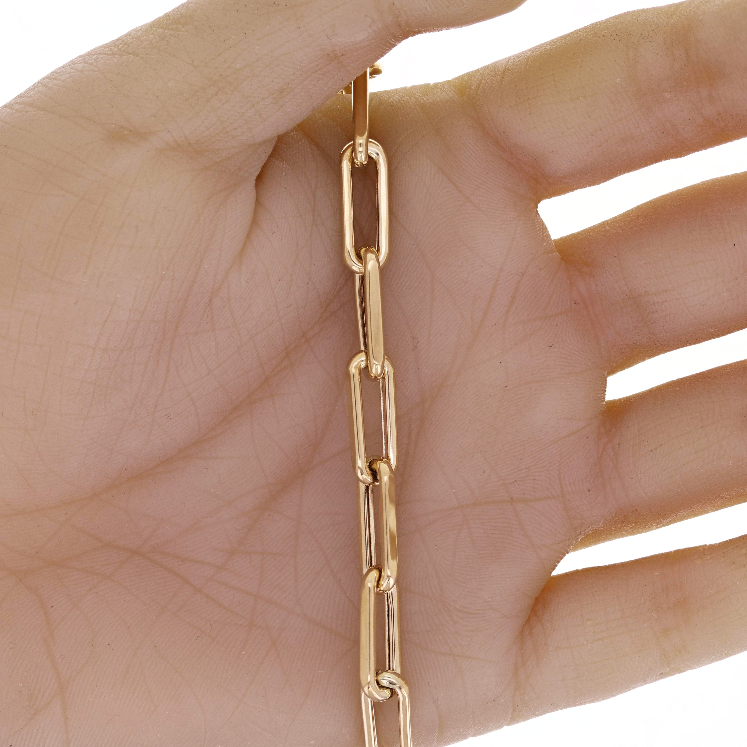 Italian 14k Yellow Gold Paper Clip Link Chain Bracelet 7.75" 6.3mm 8.3 grams
