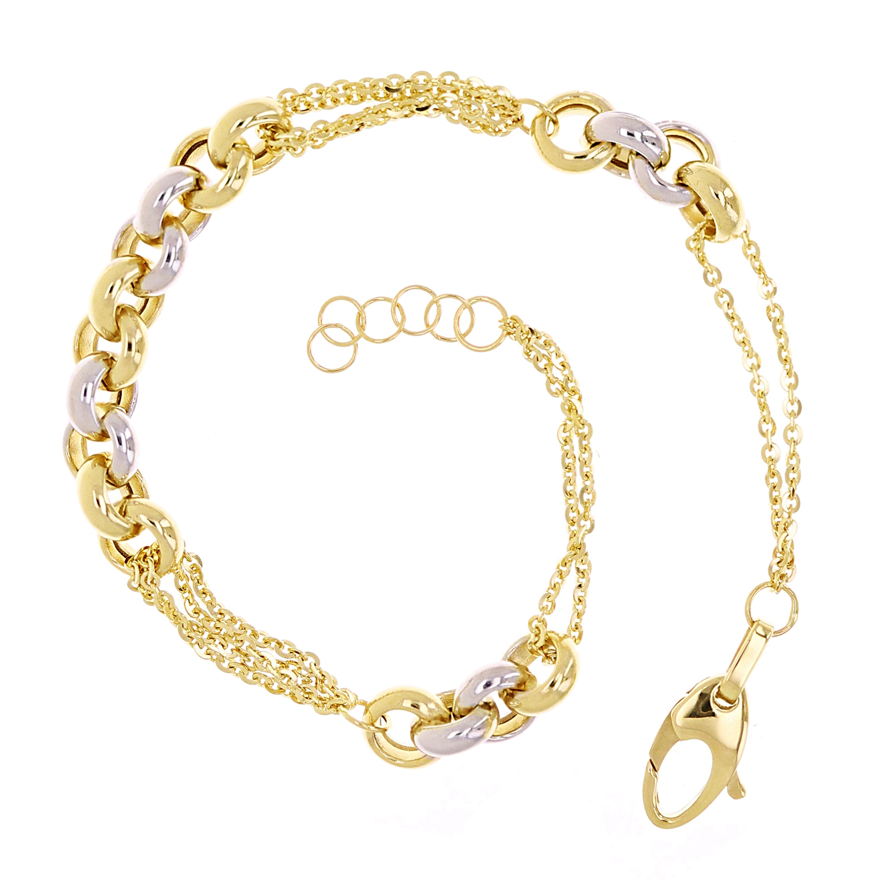 Italian 14k Yellow & White Gold Round Ring Rolo Chain Bracelet 7.5" 5.6 grams
