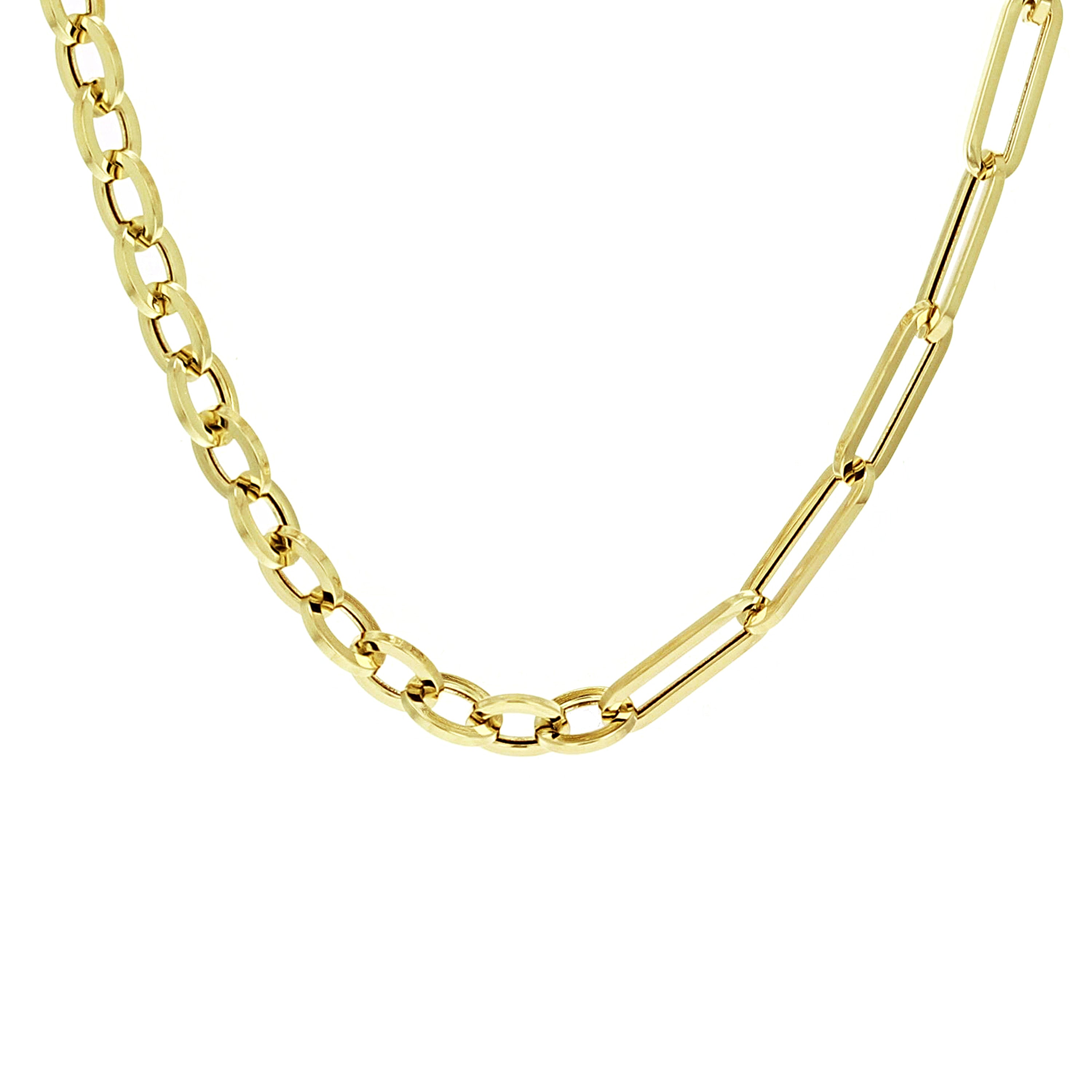 Italian 14k Yellow Gold Oval & Paper Clip Link Chain Necklace 18" 5mm 7 grams