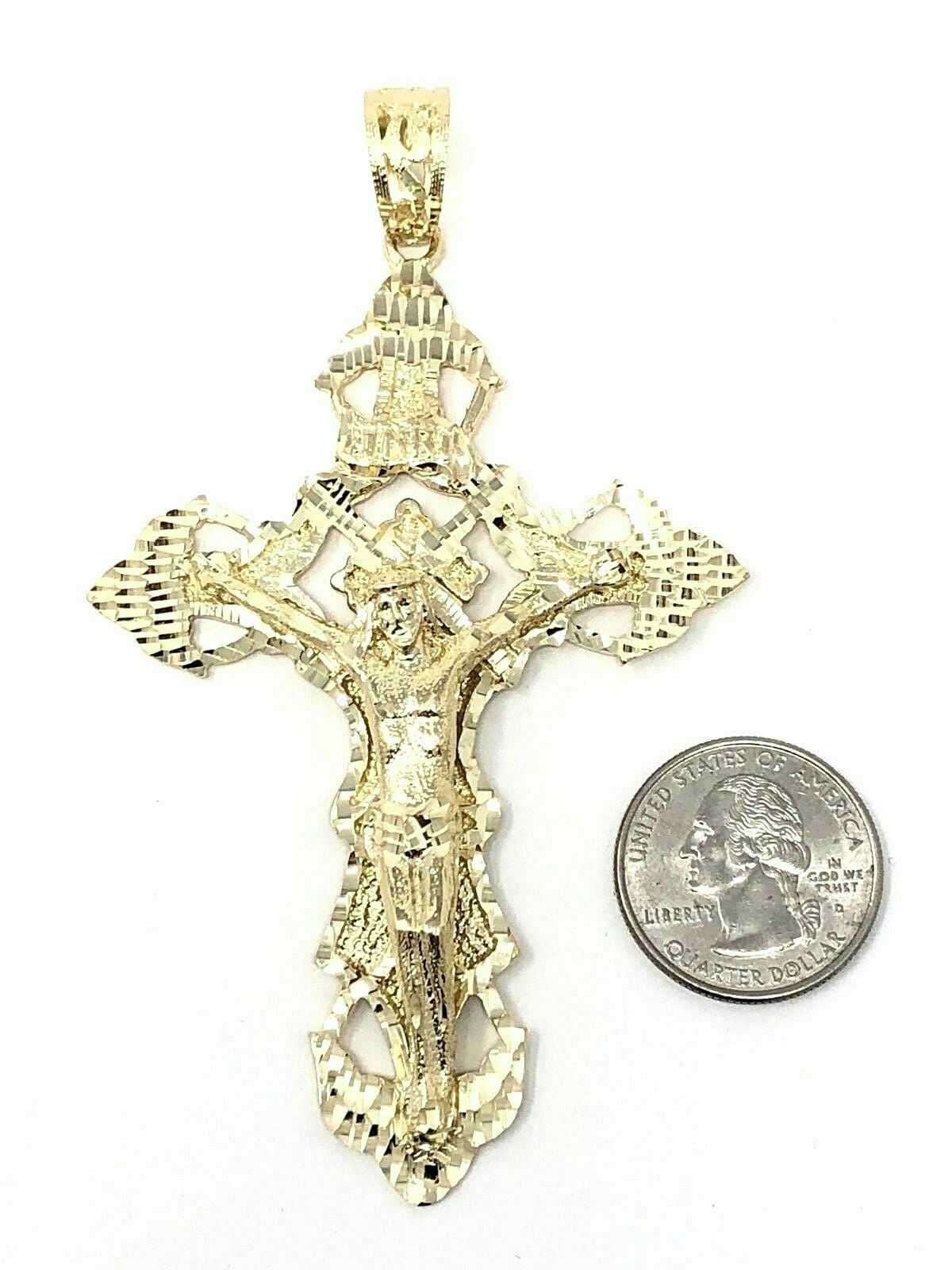 14k Yellow Gold Religious INRI Jesus Christ 3D Big Cross Pendant 4.25" 31.2grams - Yellow