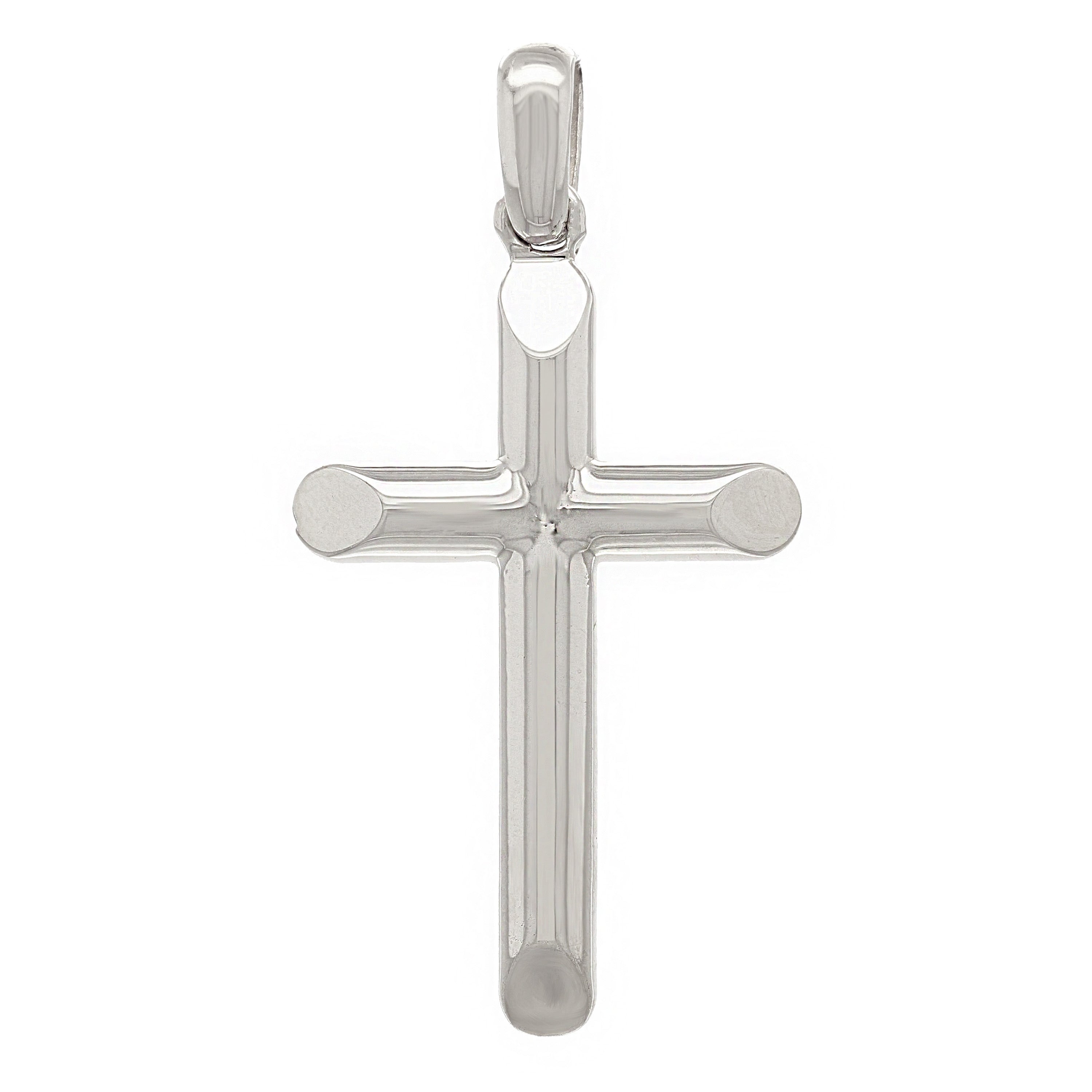 14k White Gold Solid High Polish Cross Religious Charm Pendant 1.8" 7.7 grams - White