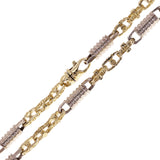 10k Yellow & White Gold Handmade Spring & Greek Link Necklace 22" - 30" 7mm