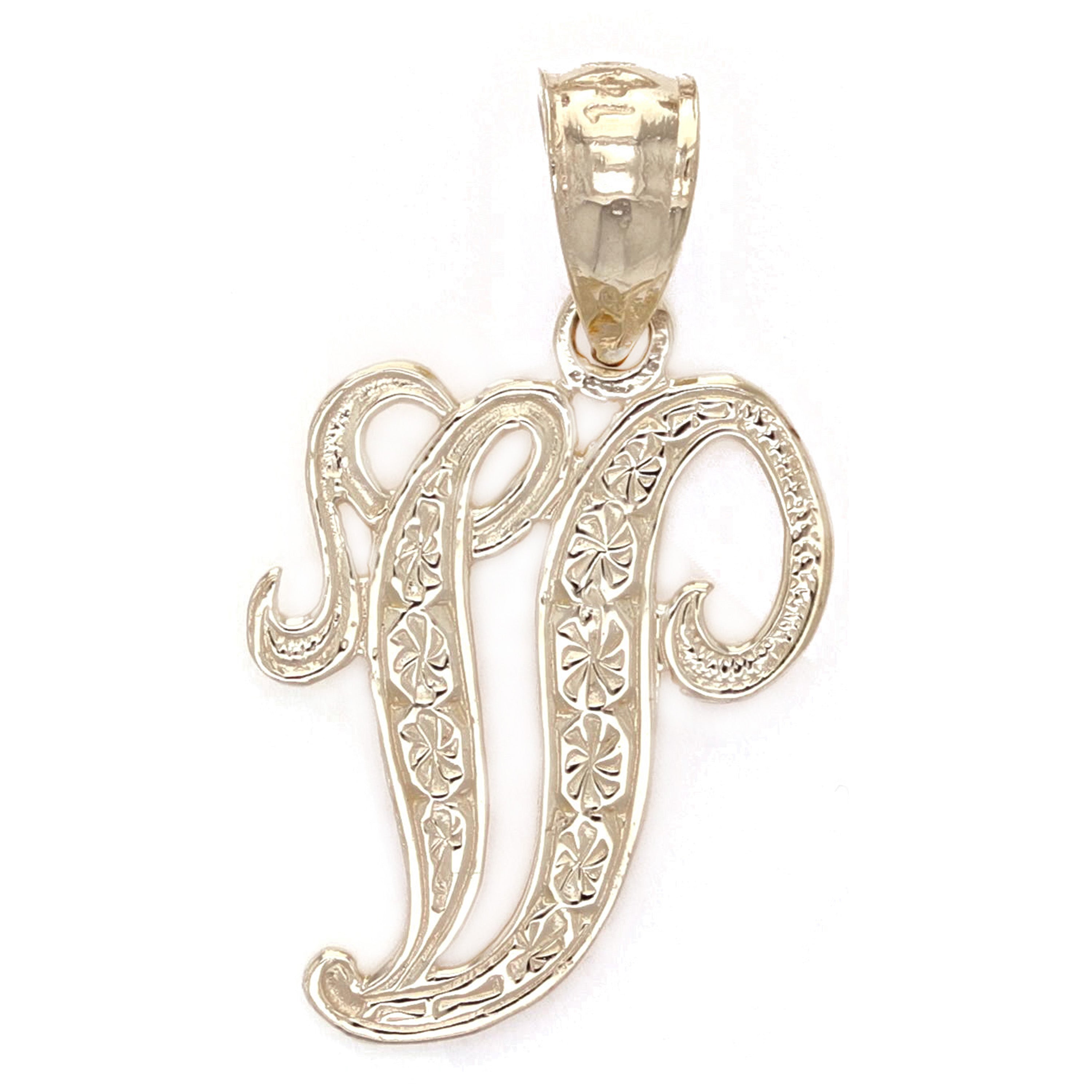 14k Yellow Gold Initial Letter V Alphabet Charm Pendant - Letter V,Yellow