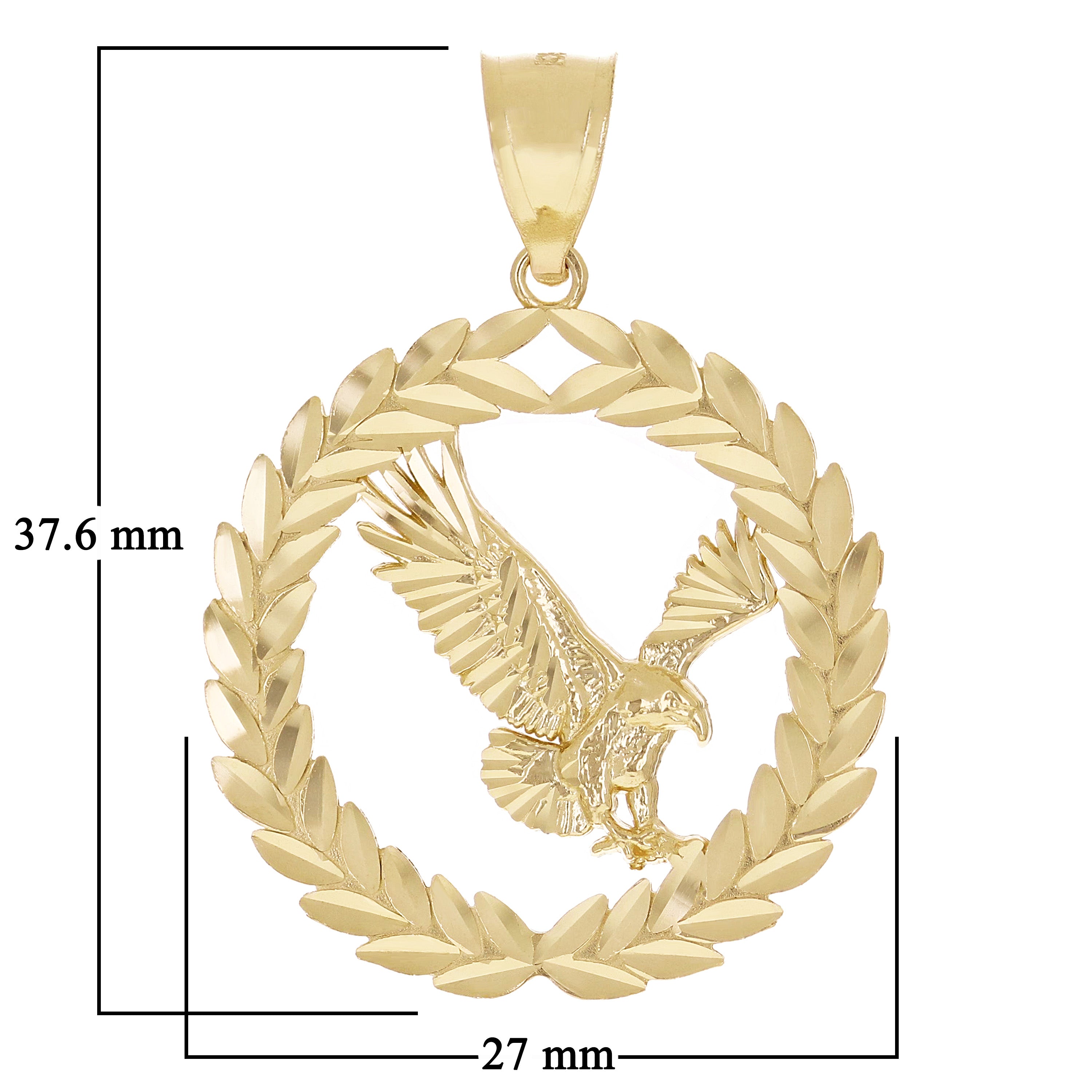 14k Yellow Gold Diamond Cut Flying Eagle Laurel Wreath Pendant 1.5" 3.9 grams
