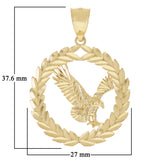 14k Yellow Gold Diamond Cut Flying Eagle Laurel Wreath Pendant 1.5" 3.9 grams