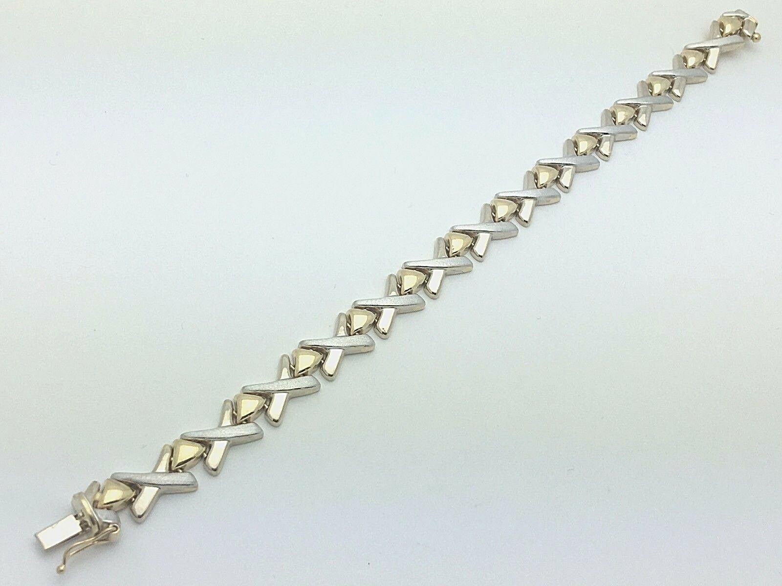 Italian 14k Two Tone Gold Hollow Hugs & Kisses XOXO Bracelet 7" 9.3mm 10.9 grams