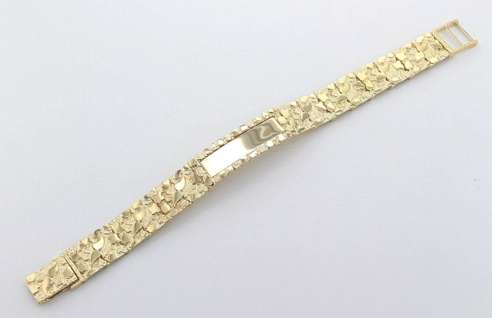 10k Yellow Gold Nugget ID Bracelet Adjustable 8" 15.8mm 36.8 grams