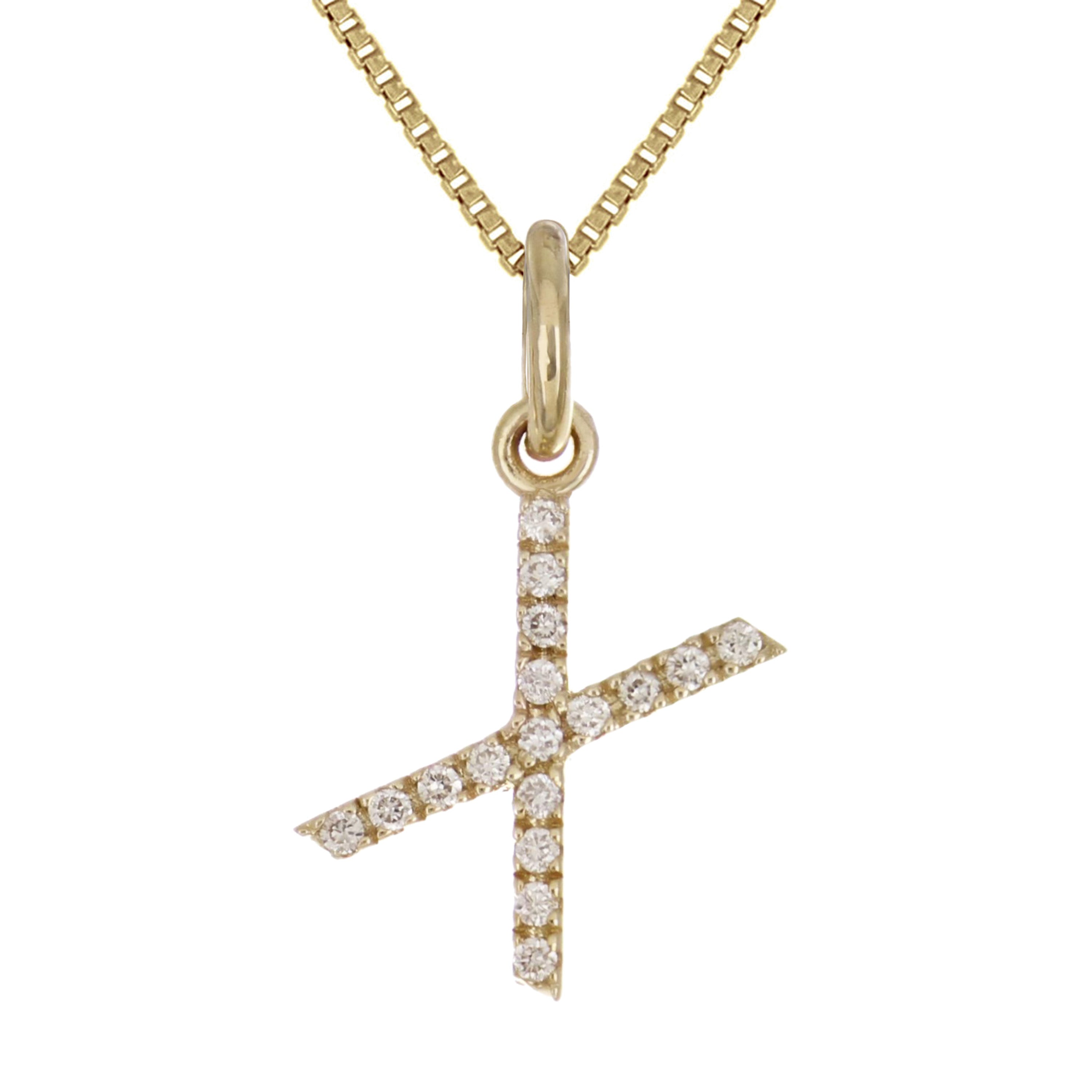 14k Yellow Gold Diamond Initial Letter X Charm Pendant Necklace 18" - Letter X,Yellow