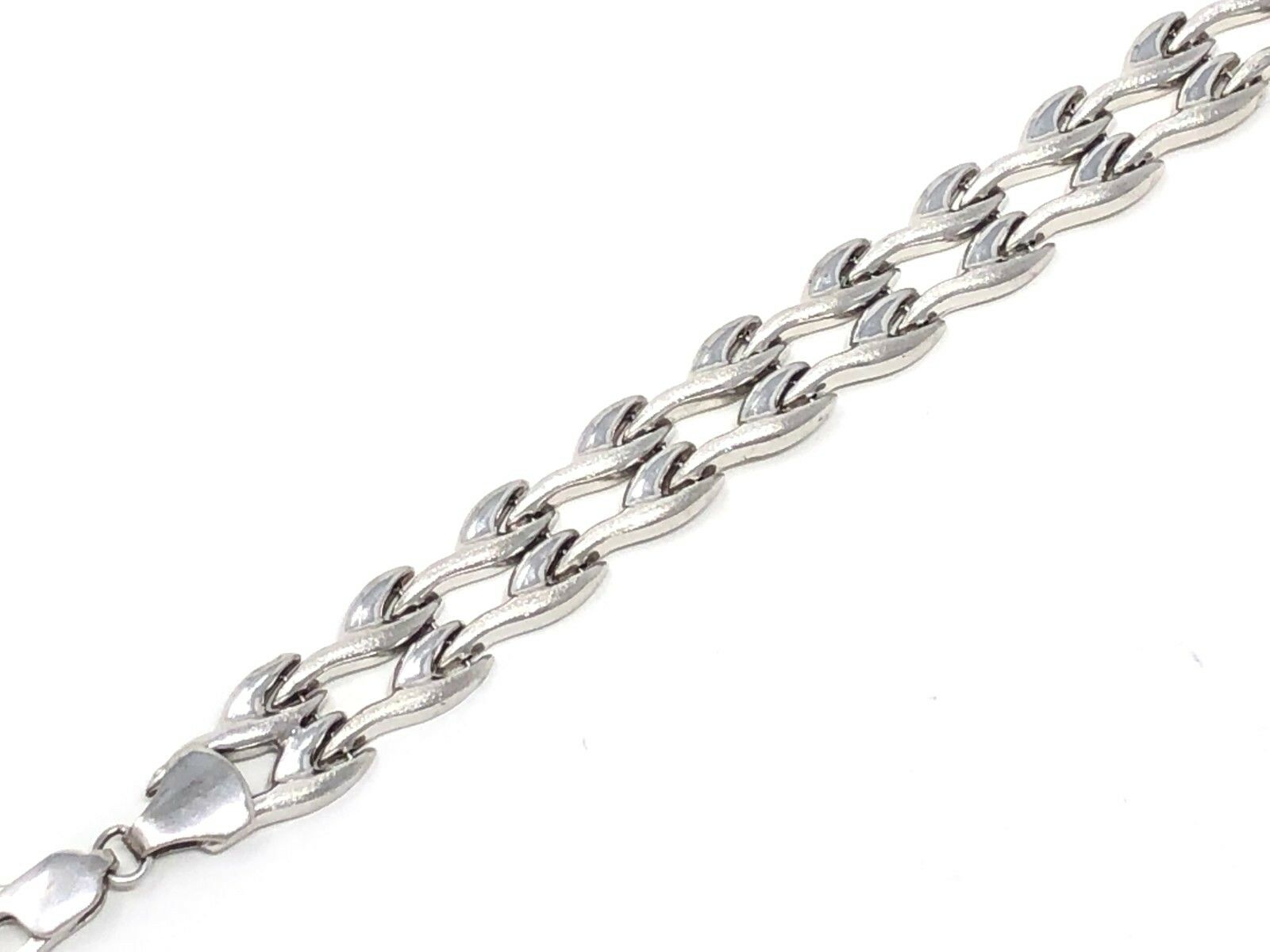 14k White Gold Double Fancy Bracelet 7.5" 10mm 8.9 grams