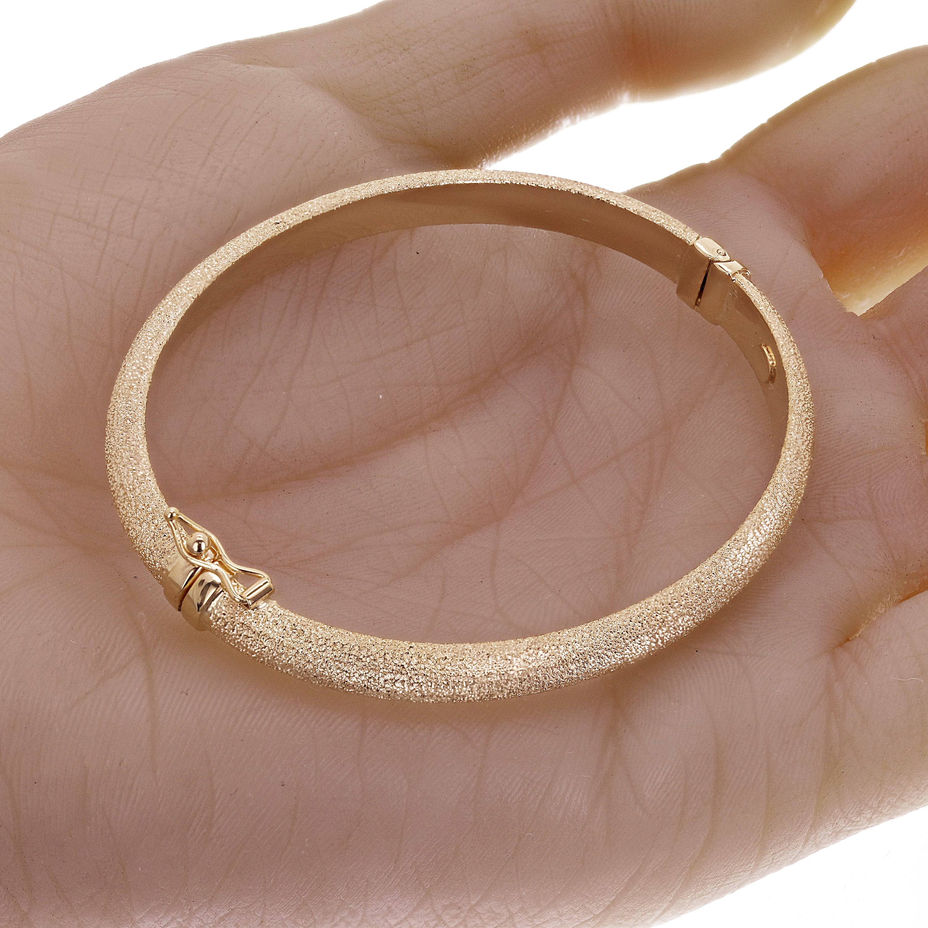 Italian 14k Yellow Gold Sandblast Finished Bangle Bracelet 7" 6mm 6.7 grams