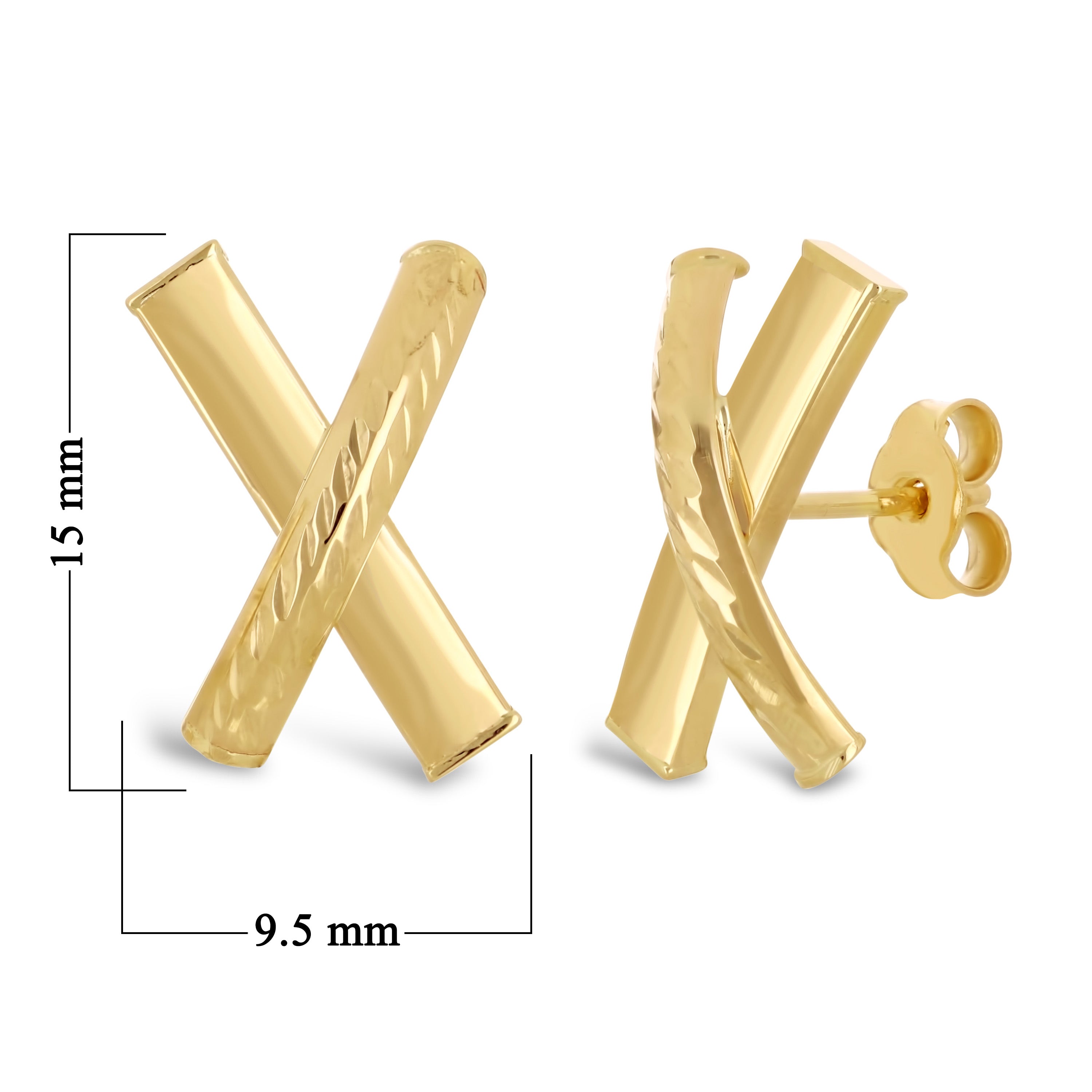 Italian 14k Yellow Gold Diamond Cut Extra Small X-Shape Love Bar Stud Earrings - Extra Small