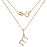 14k Yellow Gold Diamond Initial Letter E Charm Pendant Necklace 18" - Letter E,Yellow