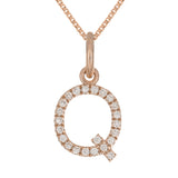 14k Rose Gold Diamond Initial Letter Q Charm Pendant Necklace 18" - Letter Q,Rose