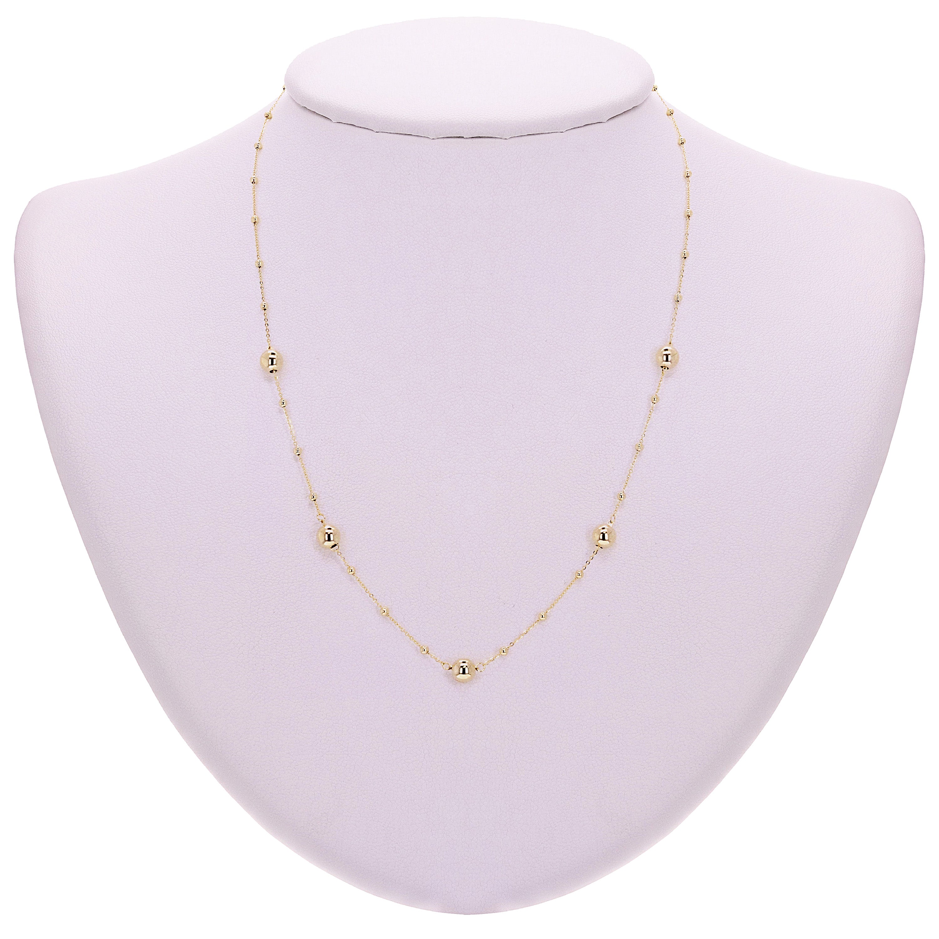 Italian 14k Yellow Gold Ball Beads Station Necklace 18" 4.9mm 2.2 grams
