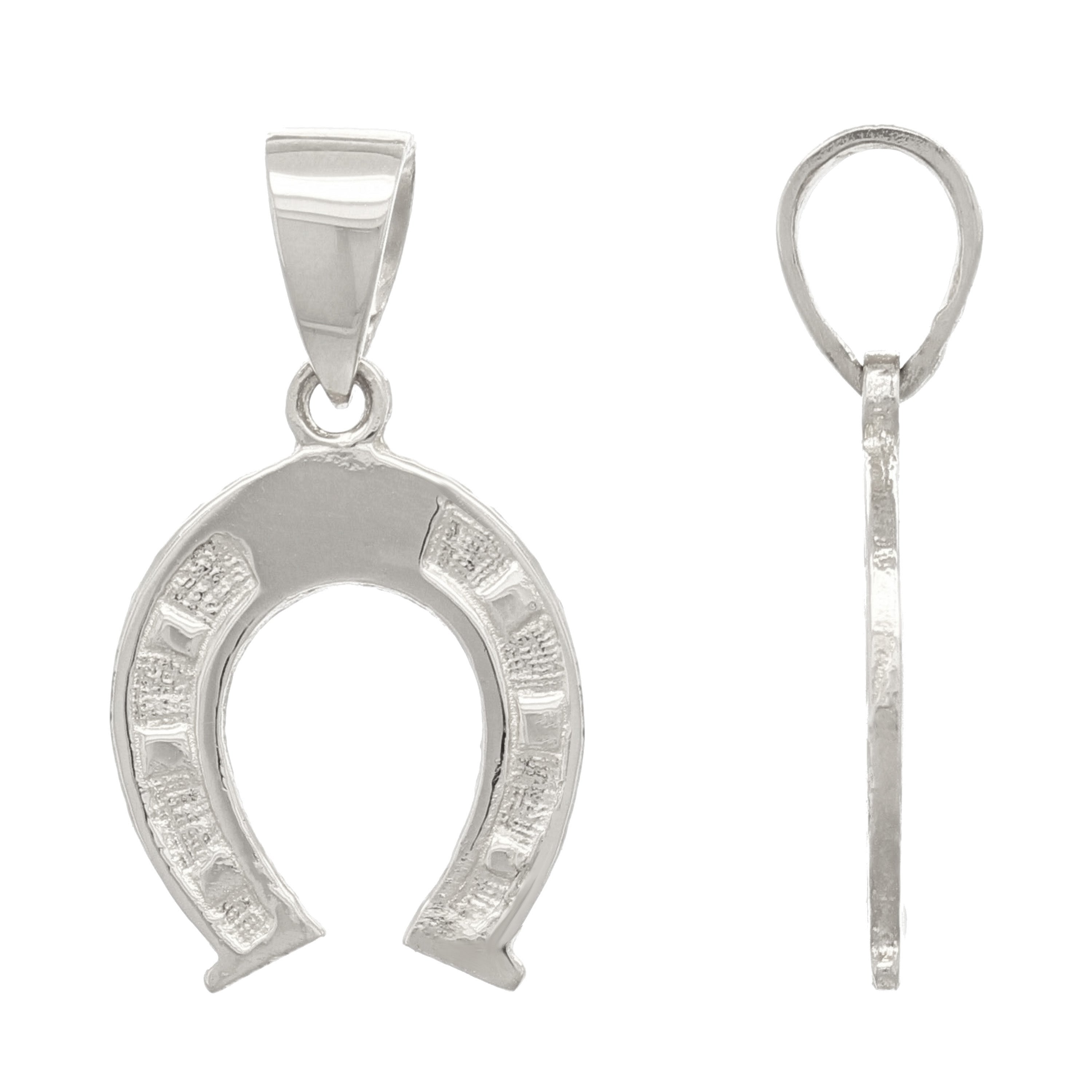 14k White Gold Solid Small Horse Shoe Charm Pendant 0.9 grams - White