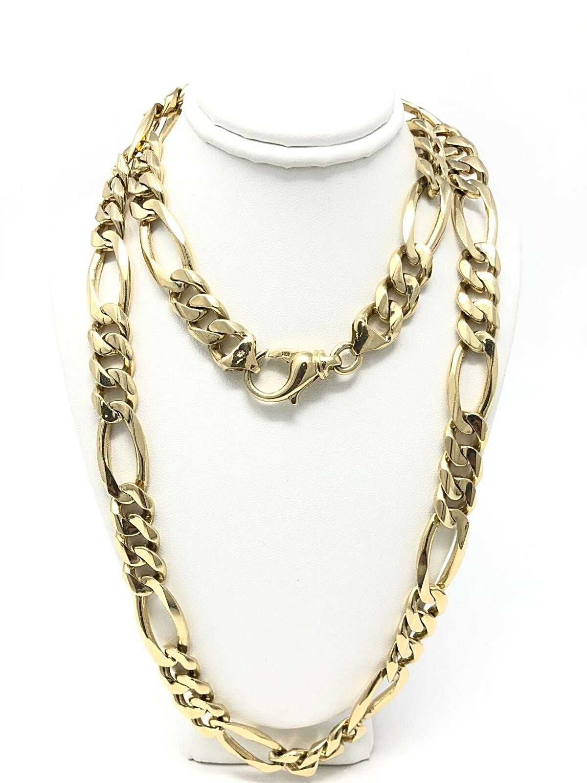 Men's 10k Yellow Gold Solid Figaro Chain Necklace 30" 12.5mm 162.8 grams