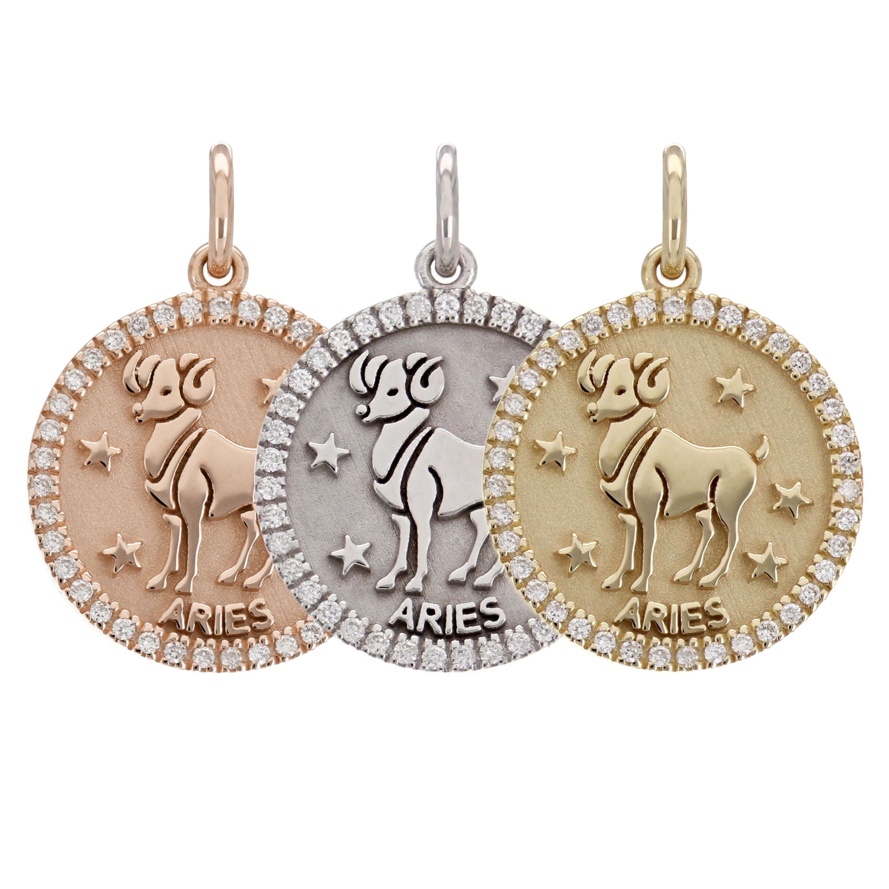14k Yellow White or Rose Gold Diamond ARIES Zodiac Sign Charm Pendant - Aries,Yellow