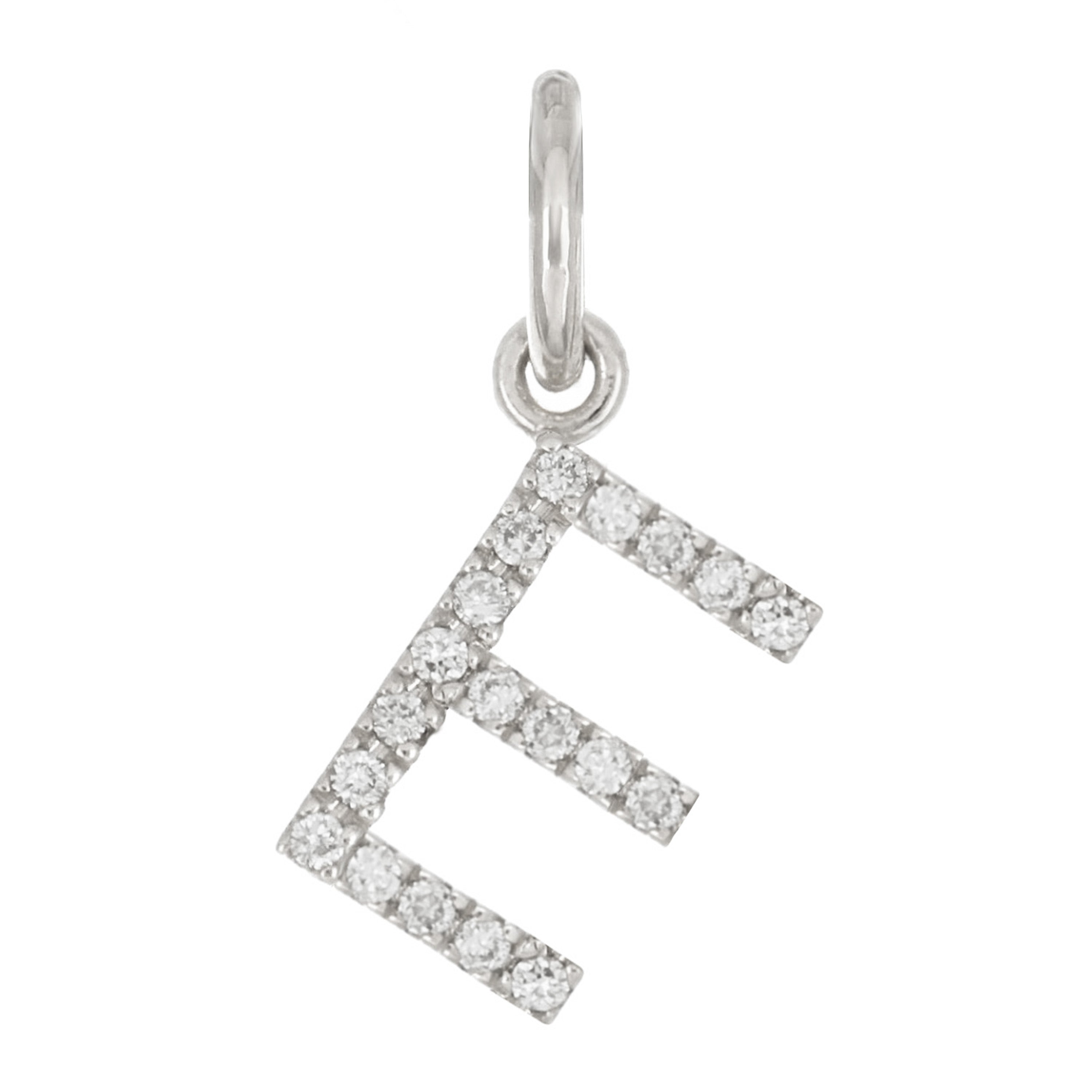 14k White Gold Diamond Initial Letter E Charm Pendant - Letter E,White