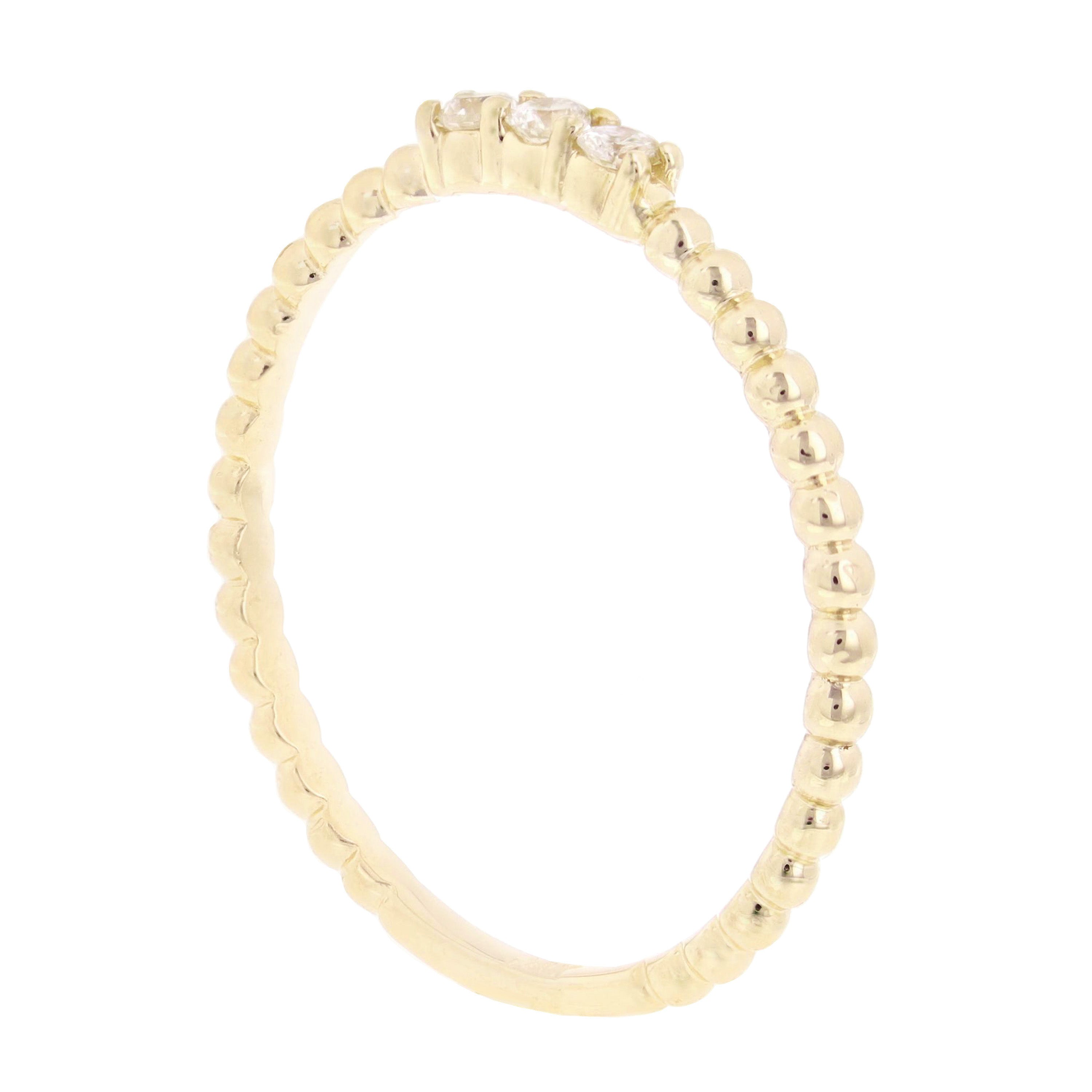 14k Yellow Gold 0.09ctw Diamond 3-Stone Slim Beaded Stackable Band Size 6.5 - Yellow