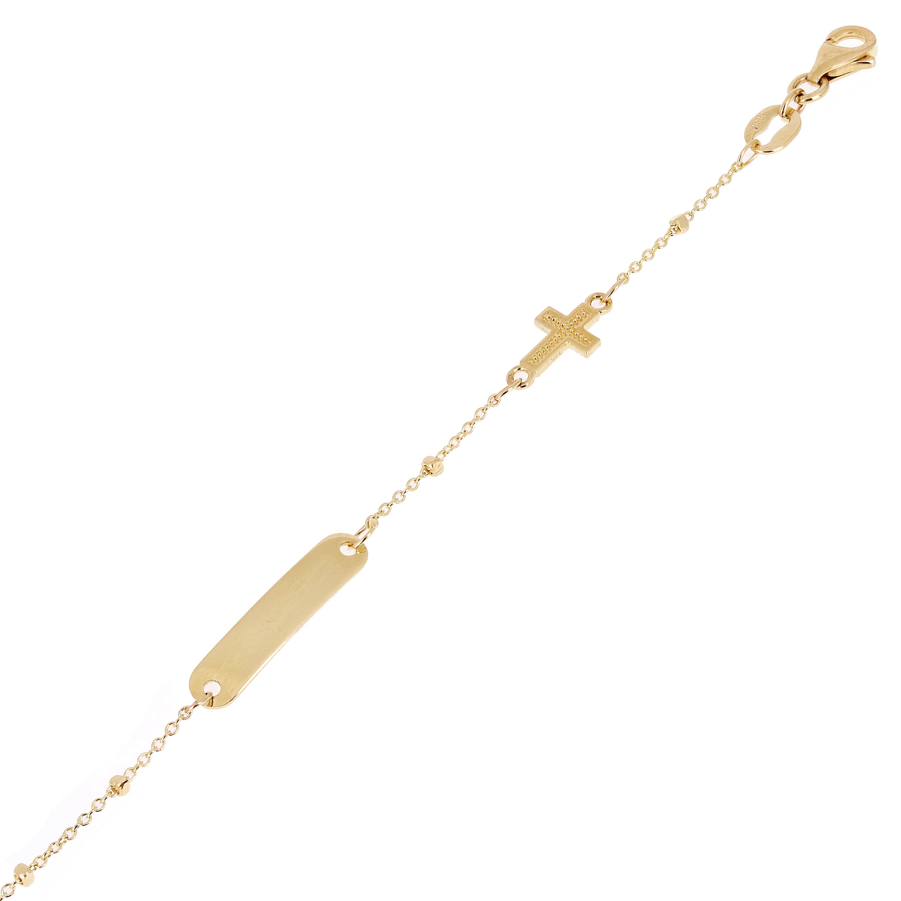 Italian 14k Yellow Gold Engravable Rosary Cross Baby Kids ID Bracelet 5.75" 1.5g - Yellow