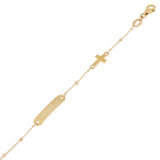 Italian 14k Yellow Gold Engravable Rosary Cross Baby Kids ID Bracelet 5.75" 1.5g - Yellow