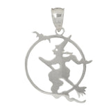 14k White Gold Witch Riding A Broom Witch Charm Pendant 1.5 grams - White