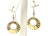 14k Two Tone Gold Hollow Round Shell Drop Dangle Earrings 1.5" 1.4 grams