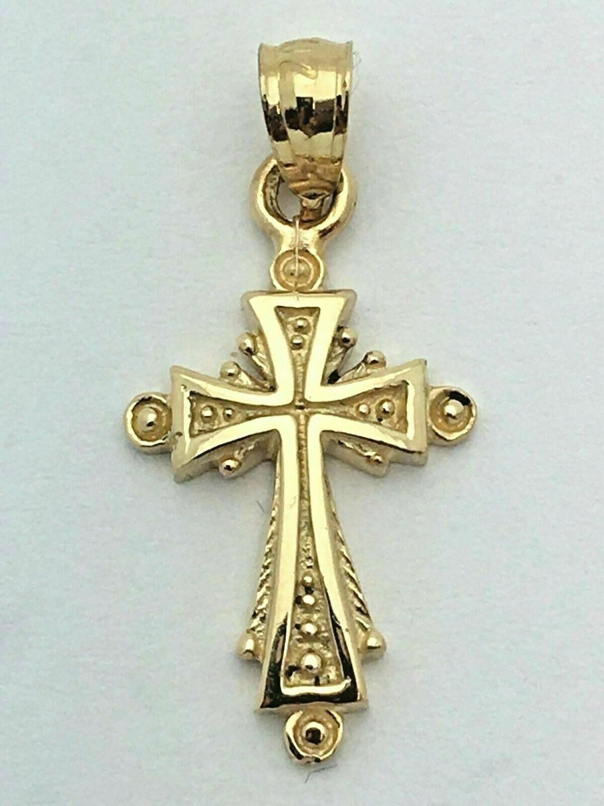 14k Yellow Gold Solid Small Religious Filigree Cross Charm Pendant 1.3 grams