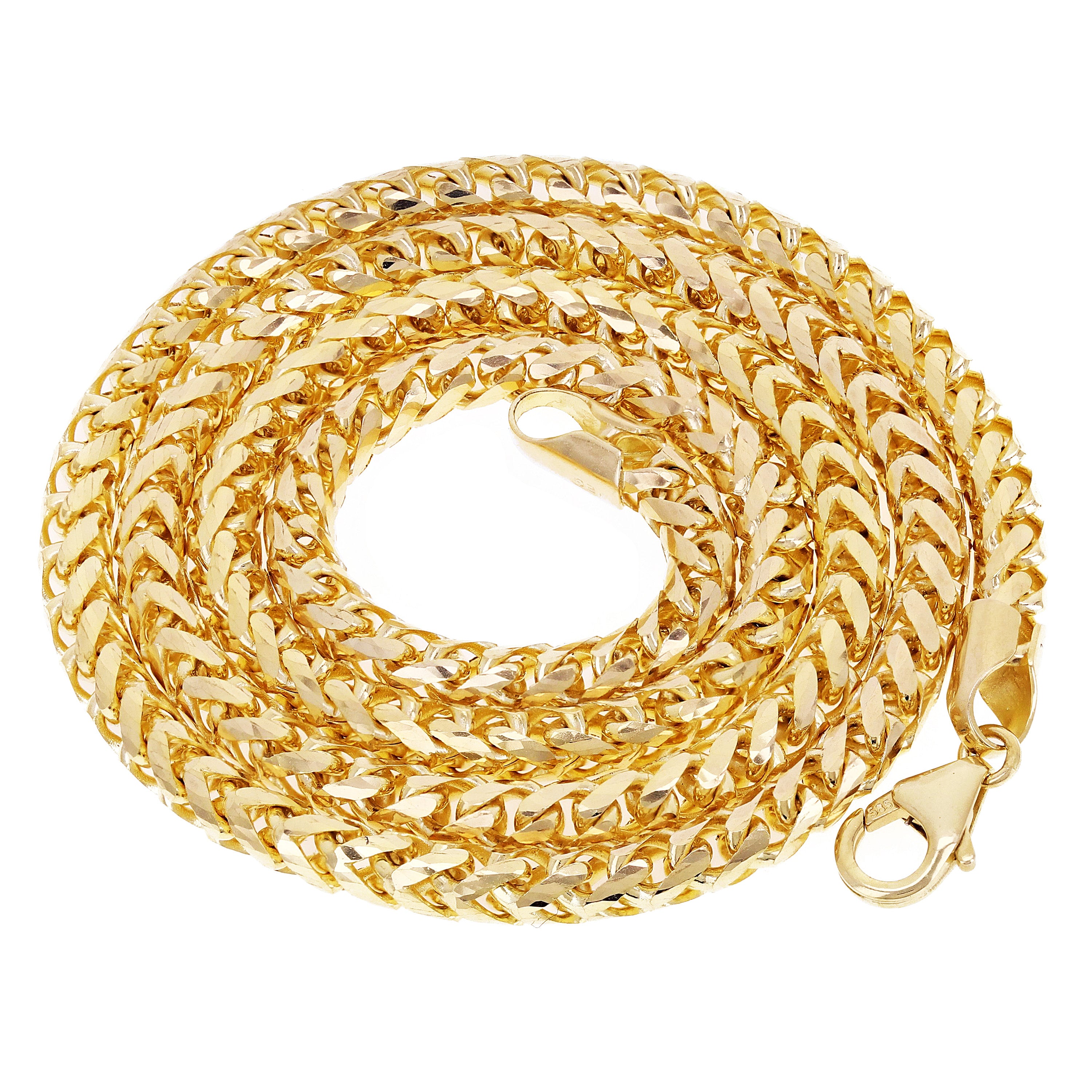 Italian 14k Yellow Gold Solid Diamond Cut Franco Chain Necklace 22" 4mm 46 grams - 22" 47.2 grams
